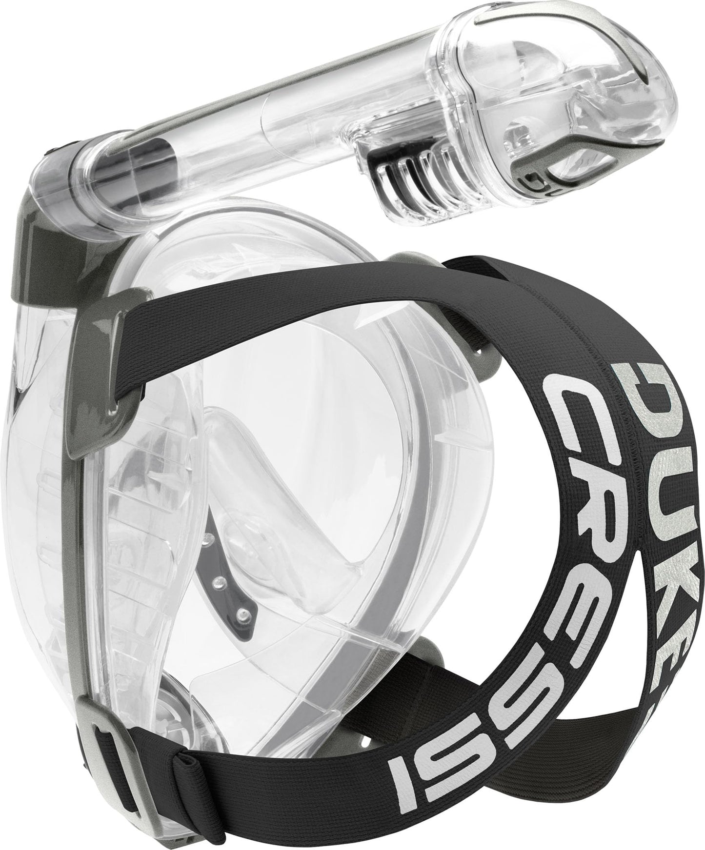 Cressi Duke Full Face Snorkel Dry Mask - Available in Standard Version or with Action Cam Holder, Adult Unisex, Clear/Silver, M/L