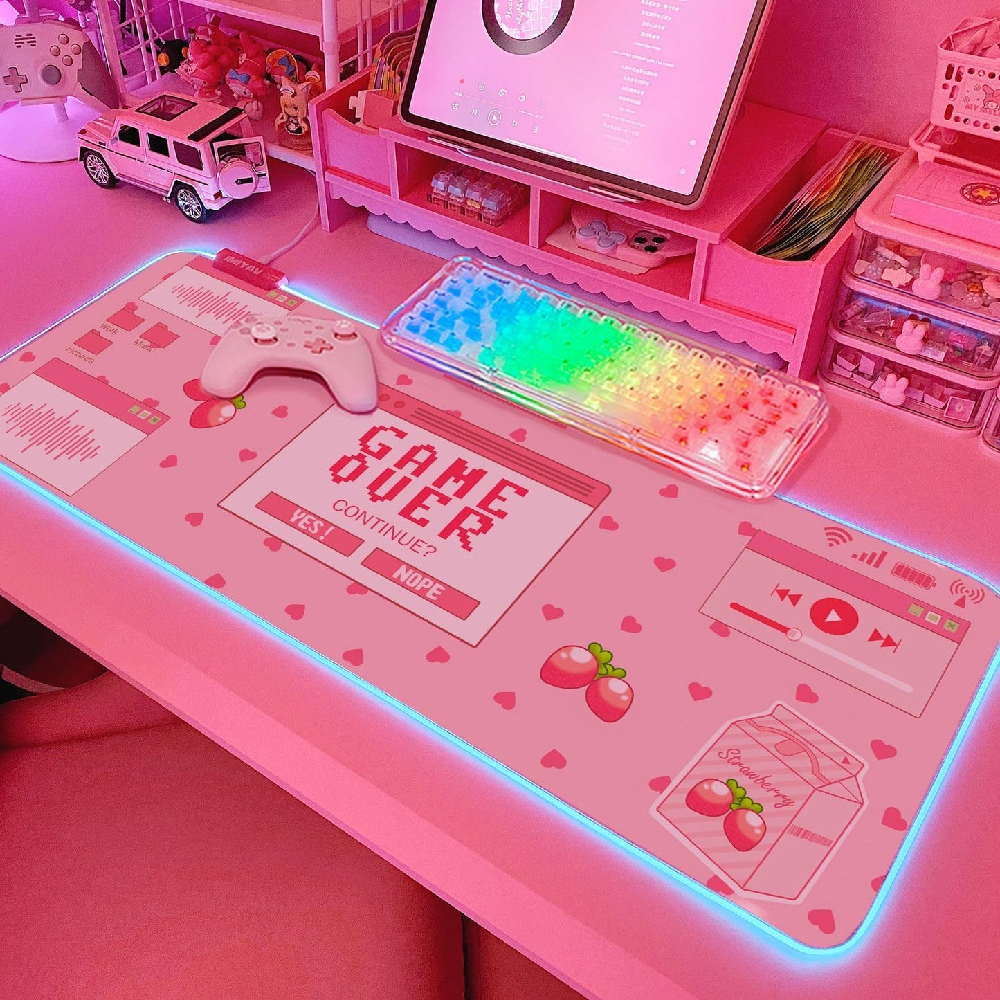 JMIYAV Kawaii RGB Gaming Mouse Pad PC XL Large Extended Glowing Led Light Up Desk Pad Non-Slip Rubber Base Computer Keyboard and Mouse Pad Cool Cute