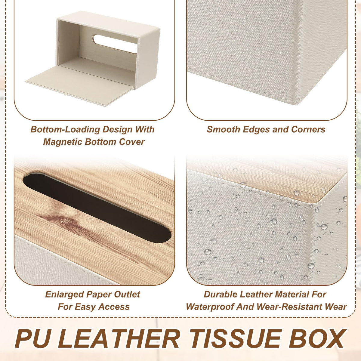 sourcing map Tissue Box Cover, Rectangle Modern Tissue Box Holder with Magnetic Closure for Living Room Bedroom Office Hotel Desk