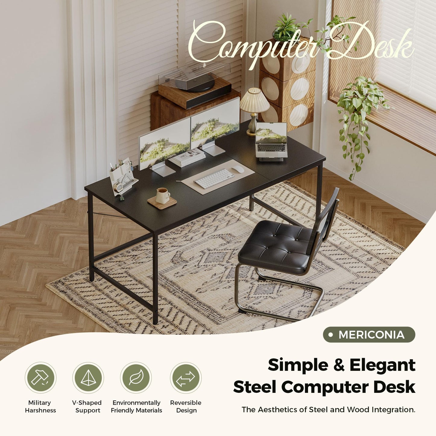 Mericonia Basic Computer Desk, 3 pieces Desktop, 140x50cm, Black