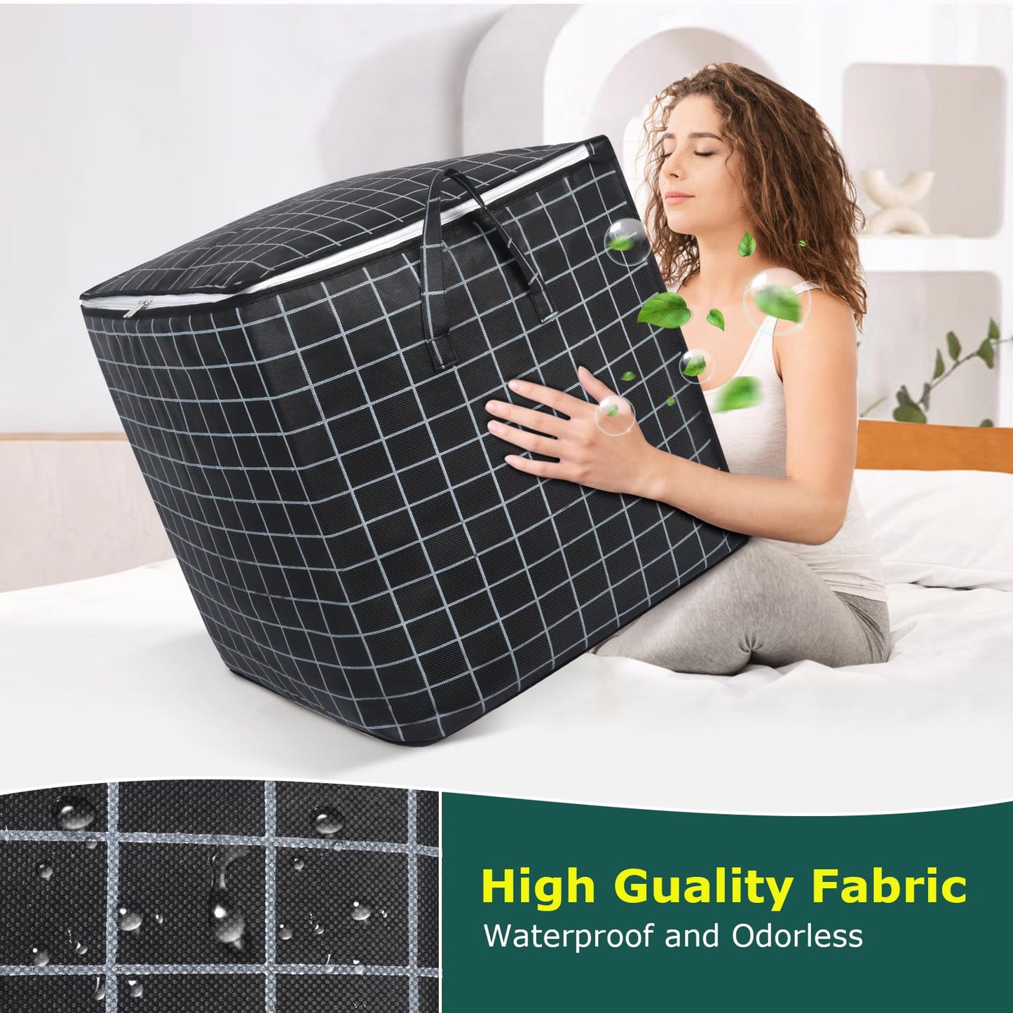 Minicoco 2Pcs 100L Large Capacity Clothes Storage Bags With Reinforced Handle For Moving House, Bedding, Duvet - Foldable, Waterproof, Moisture Proof