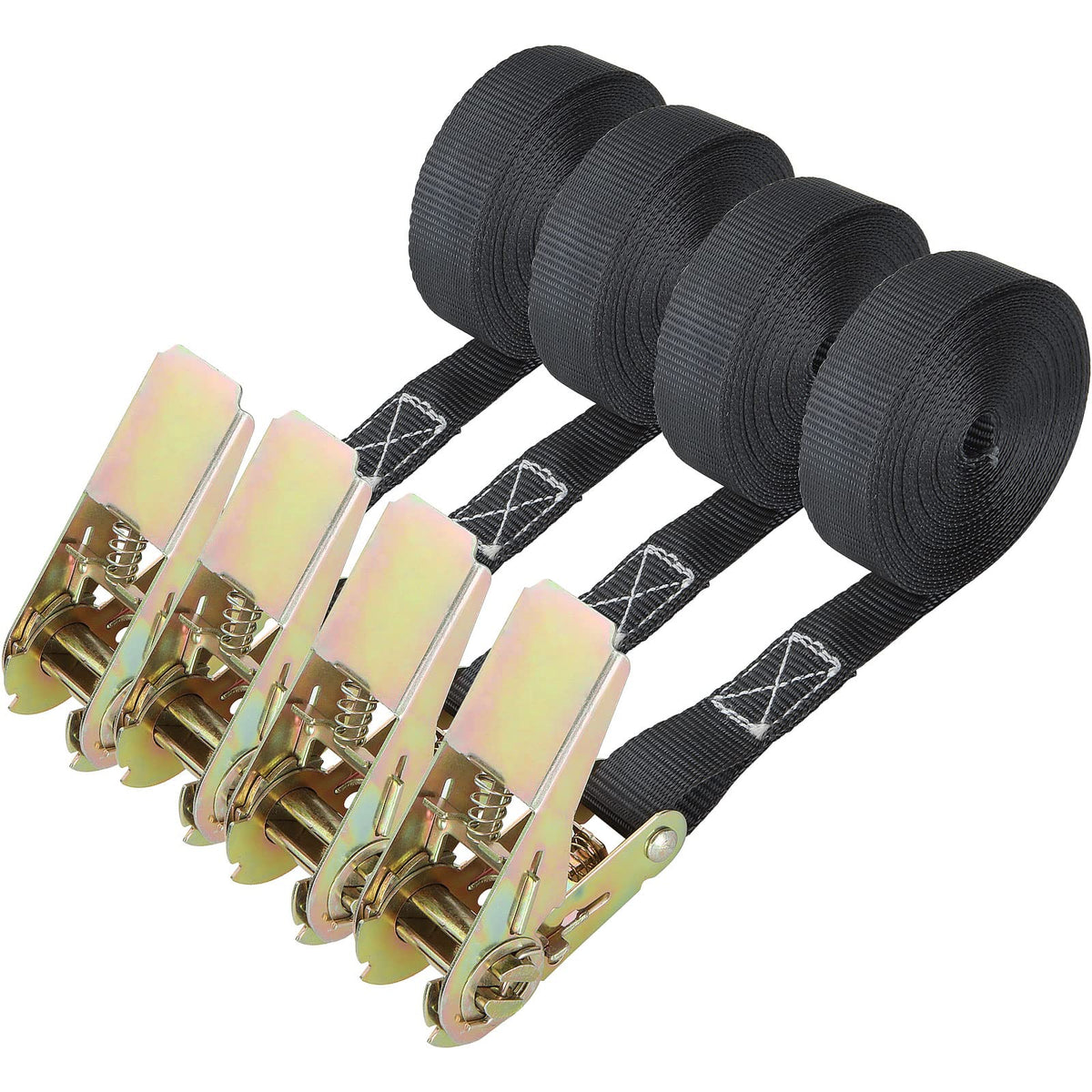 LOLYSIC 4Pcs Ratchet Straps, 25mm x 6M Heavy Duty Ratchet Tie Down Straps, 800KG No Hook Endless Ratchet Tensioning Belts for Motorcycle Motorbikes