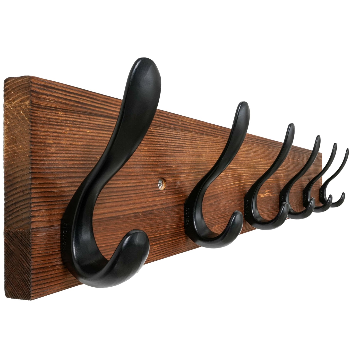 HONSKY Coat Rack Wall Mounted,61cm Long,Brown Wooden Base, 6 Double Hooks,Large Wall Coat Rack,Coat Hanger Wall Mounted,Wooden Coat Rack,Brown/Black