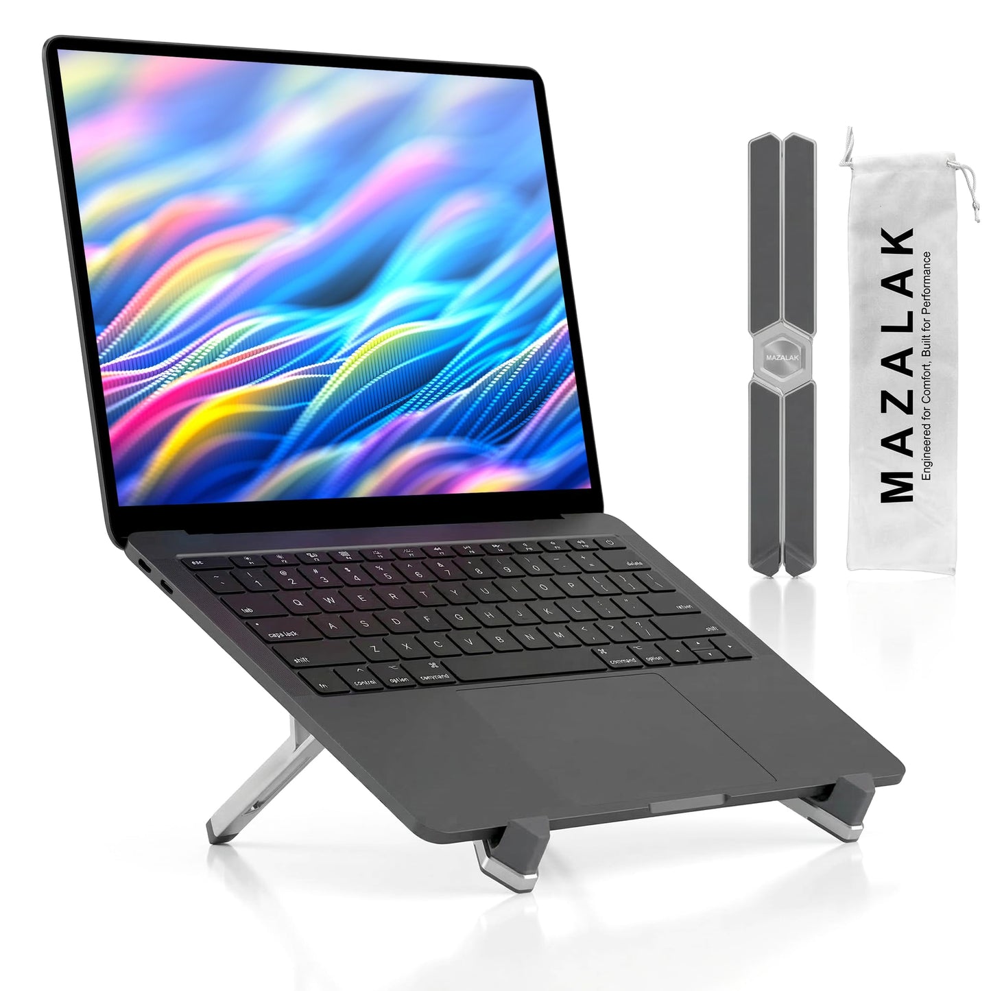 MAZALAK Laptop Stand for Desk, Foldable Aluminium Laptop Riser, Portable Height Adjustable Computer Stand, Ergonomic Holder Compatible with MacBook