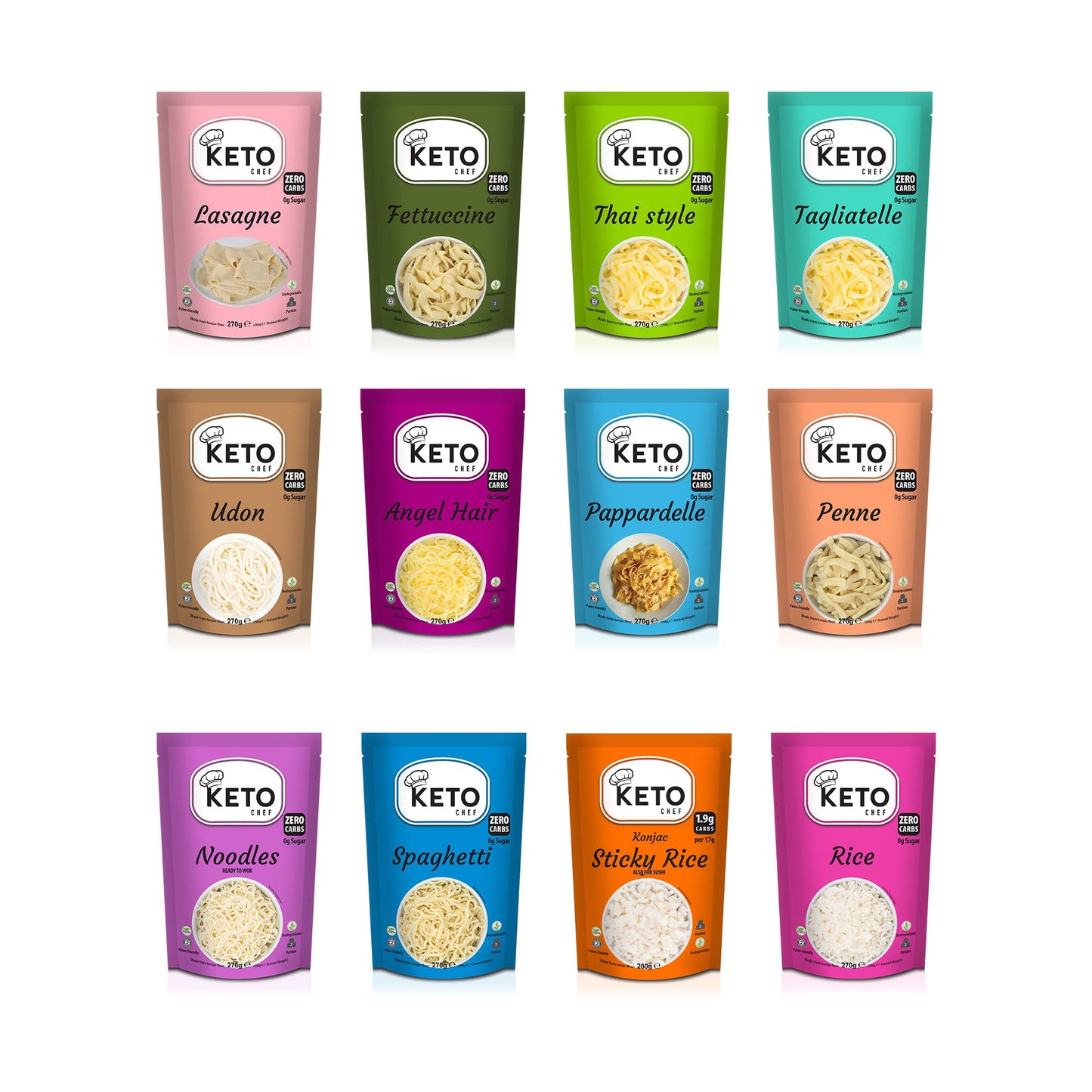 Keto Chef Slim Rice Pasta Noodle - Instant Food, Angel Hair, Udon, Lasagne, Thai Style, Fettuccine, Spaghetti, Tagliatelle, Sticky Rice, Penne,