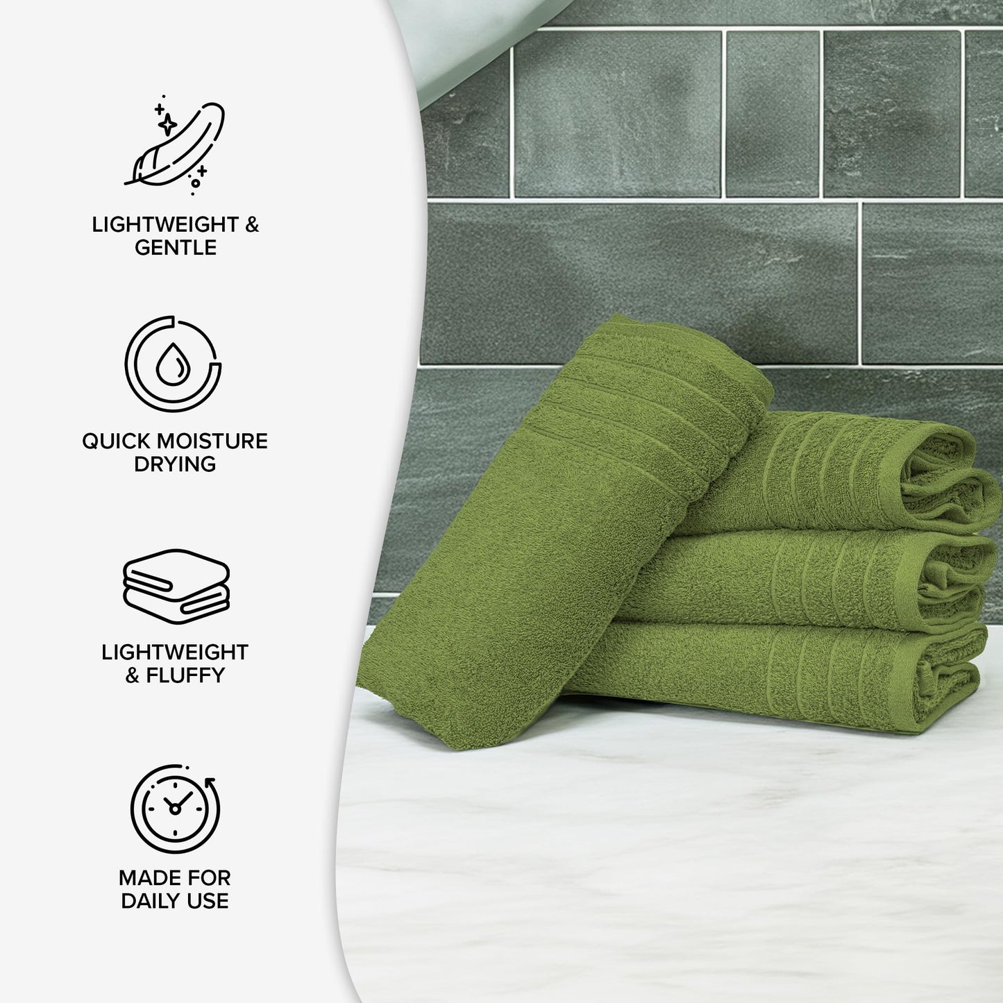 100% Cotton Extra Large Bath Towels Set of 4 (76x152cm) - Forest Green