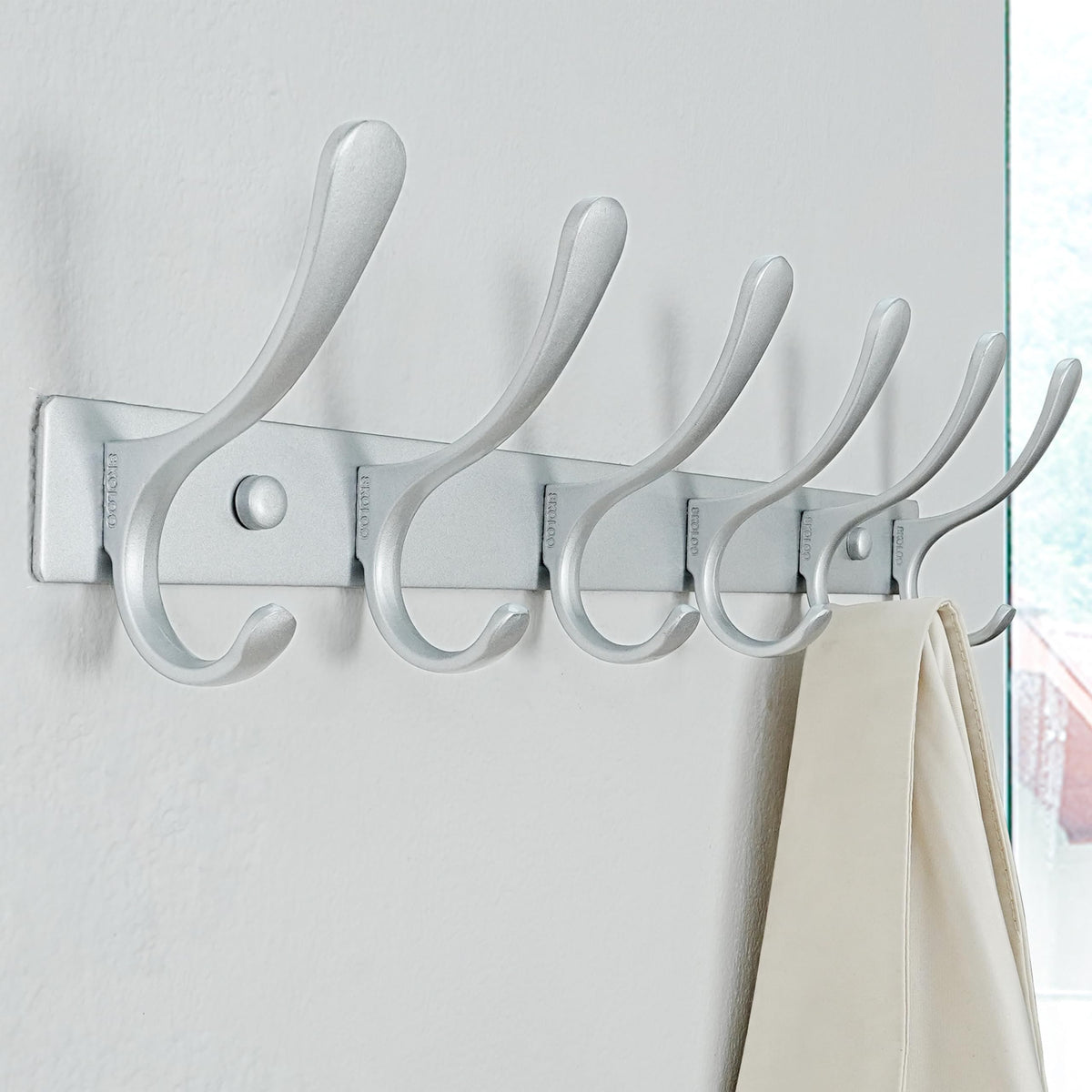 SKOLOO Coat Rack Wall Mounted - 6 Hooks, Pack of 2, Heavy Duty, Stainless Steel, Metal Wall Coat Hanger, Sturdy Wall Hooks for Hanging Coat, Jacket