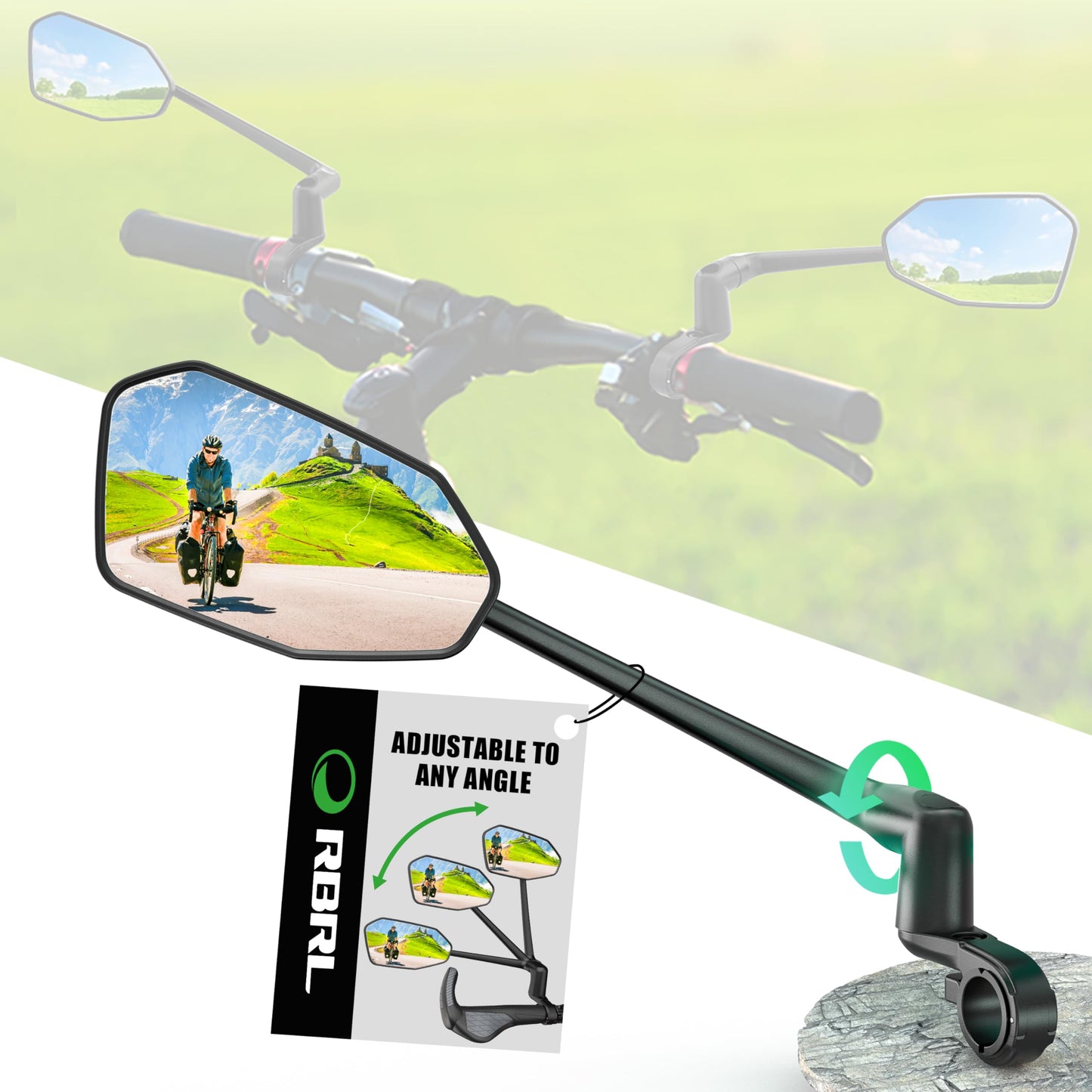 RBRL Bike Mirror, Aluminum Alloy Bicycle Mirror Handlebar Mount, Anti-shake & Break-proof, Foldable HD Real Glass Rotatable Ebike Accessories, Bike