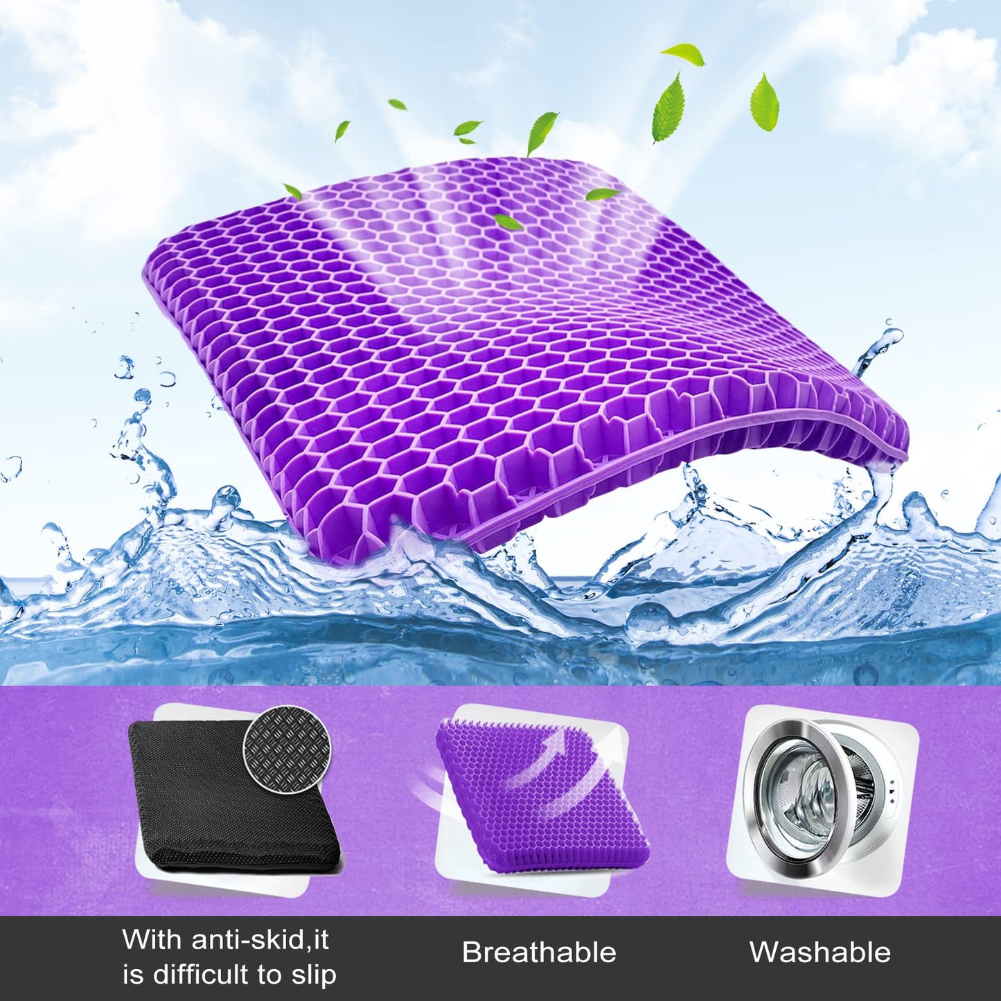 Gel Seat Cushion, Double Thick Breathable Seat Cushion Cool Gel Cushion Honeycomb Design,Breathable Lumbar Cushion With Non-Slip,Pressure Pain relief