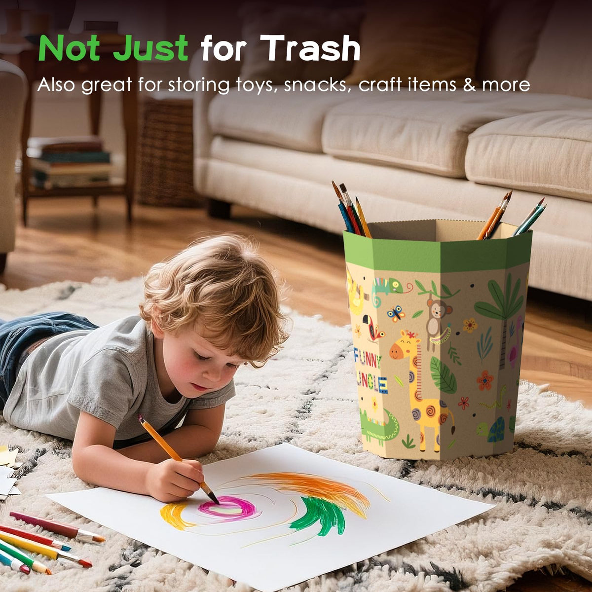 6-Pack Cardboard Waste Paper Bin – Foldable, Recyclable, Plastic-Free & Reusable Trash Can for Kids - Small Rubbish Bin