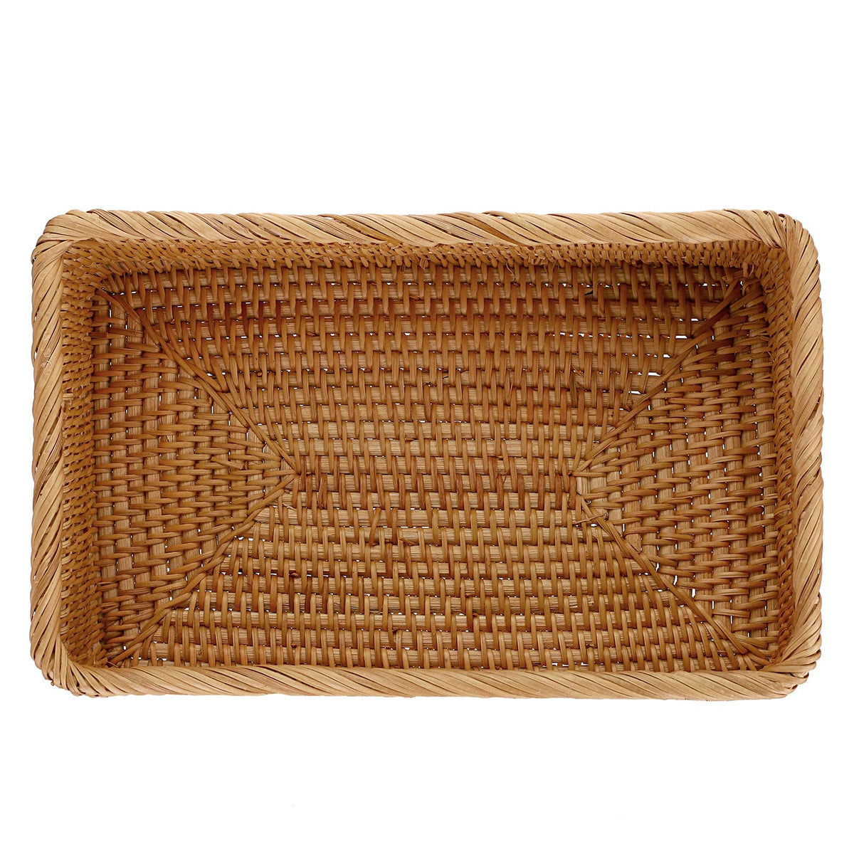 IGNPION Rectangle Rattan Woven Fruit Basket Wicker Food Tray Storage Holder Home Bathroom Kitchen Storage Basket
