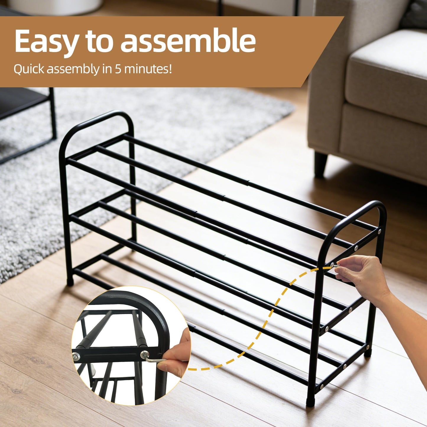 JANORS Expandable Shoe Rack,3 Tier Sturdy Metal Adjustable Shoe Storage