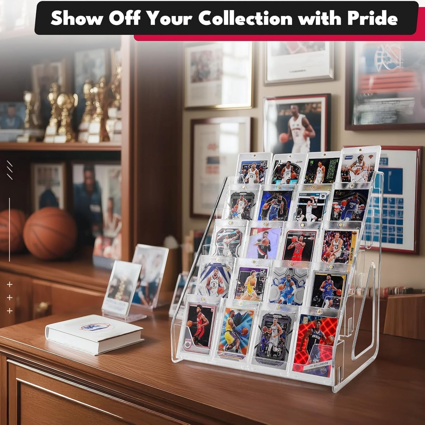 DIRXVMC Trading Card Display Stand, Vertical Holder for Baseball Basketball Sports Graded Card Display Stand Tabletop for PSA BGS SGC Slabs