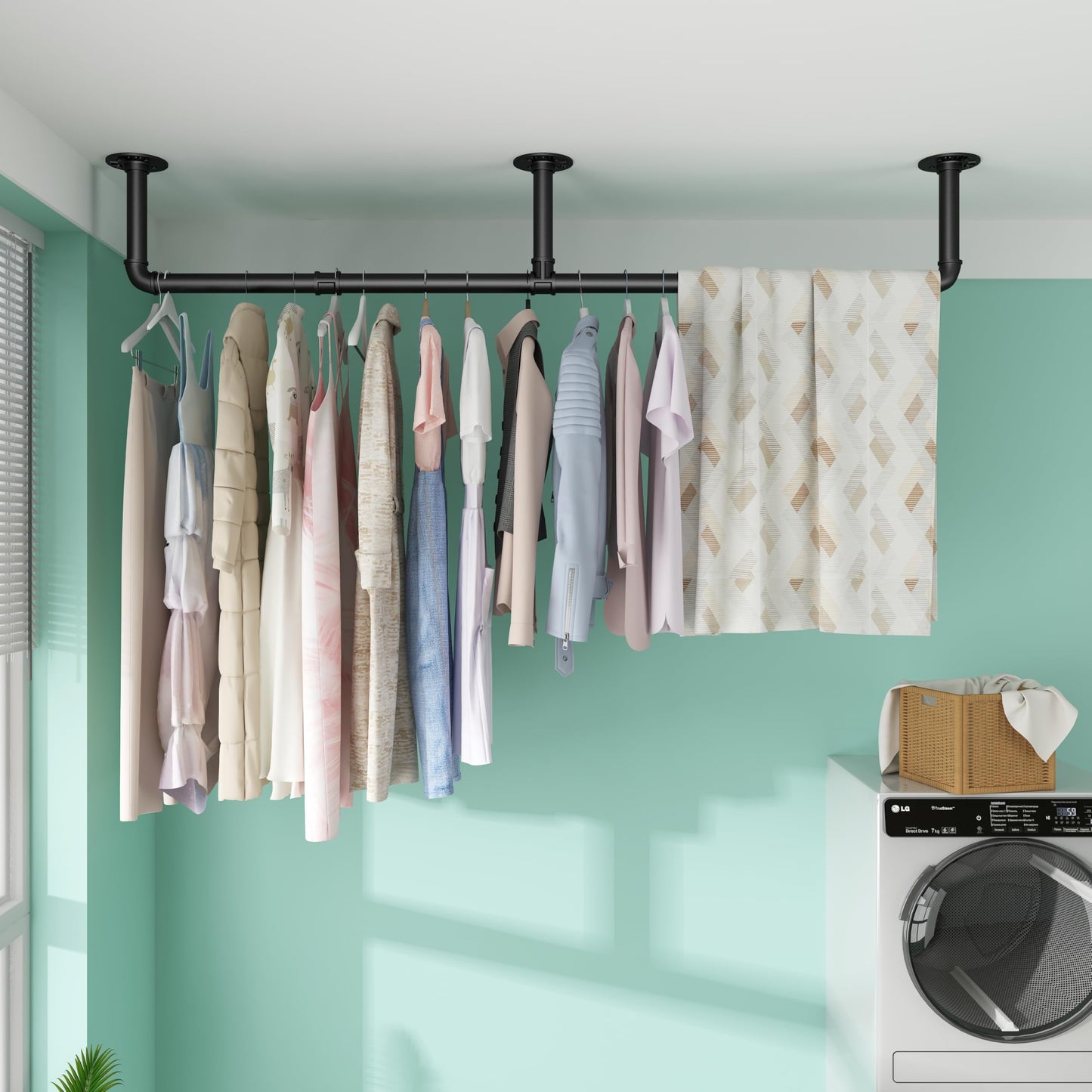 SMILOVII Wall Mounted Clothes Rail, Industrial Pipe Clothes Rails Wall Mounted, 164cm Detachable Metal Clothing Rail for Hanging Clothes For Home