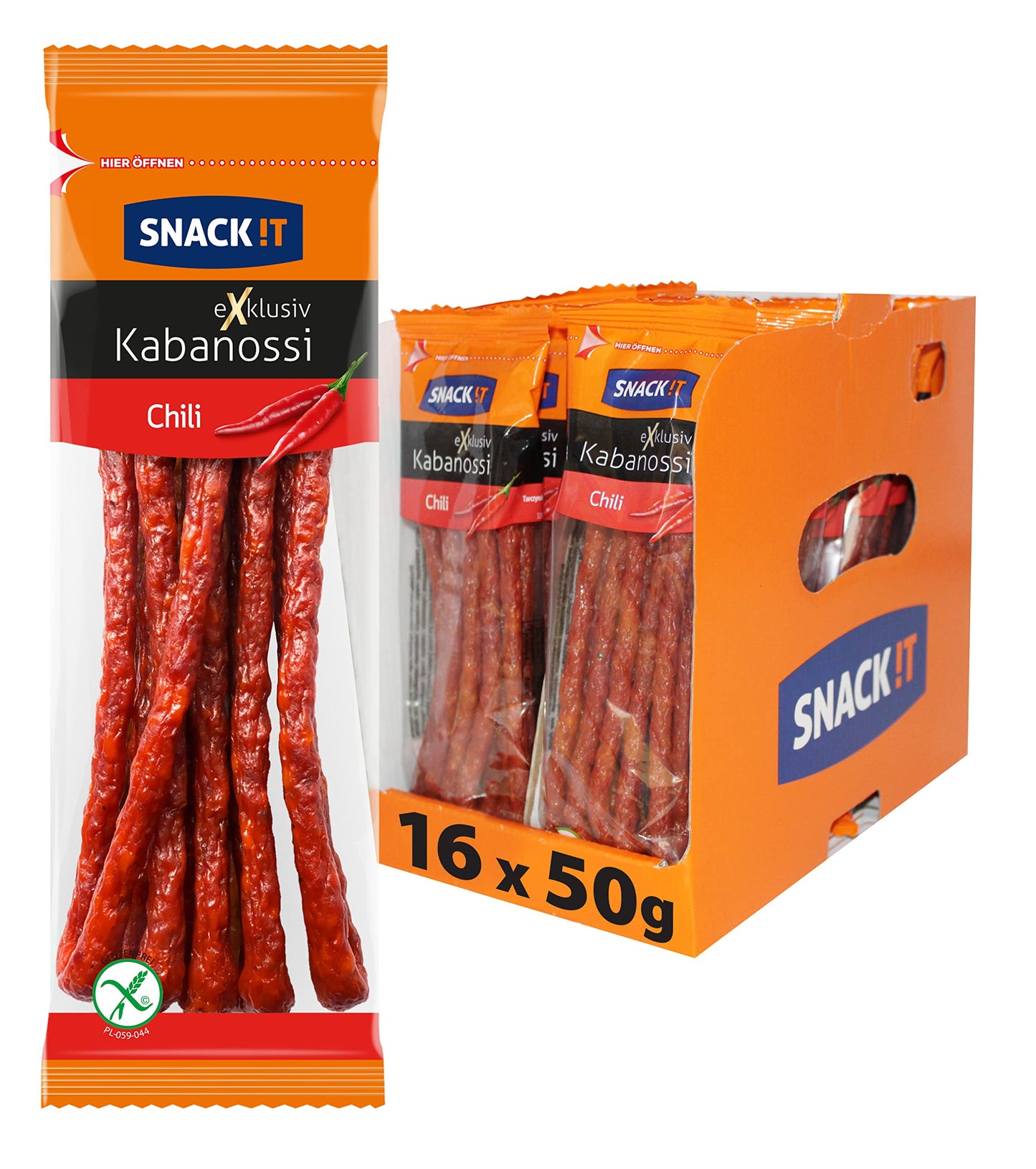 Tarczy?ski Snack It Exclusive Chilli Kabanos Sausage 50 g (Pack of 16) - Meat Snack On The Go ? Multipack