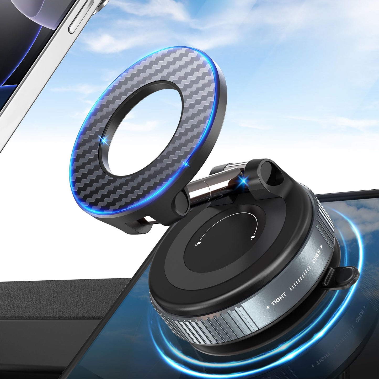PlusAcc Vacuum Magnetic Phone Holder for Car - Suction Phone Mount 360?Rotatable Foldable Portable Strong Magnet Stand for iPhone17/16/15/14/13/12