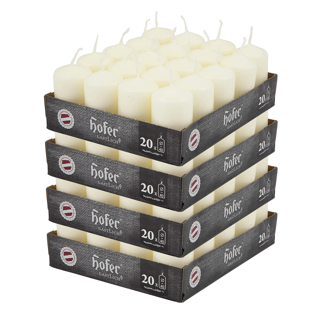 Hofer Ivory Pillar Candles - Set of 80 Decorative Small Candles - 4 x 7 cm - 11 Hours Long Burning - Unscented - Dripless - Smokeless - RAL Quality