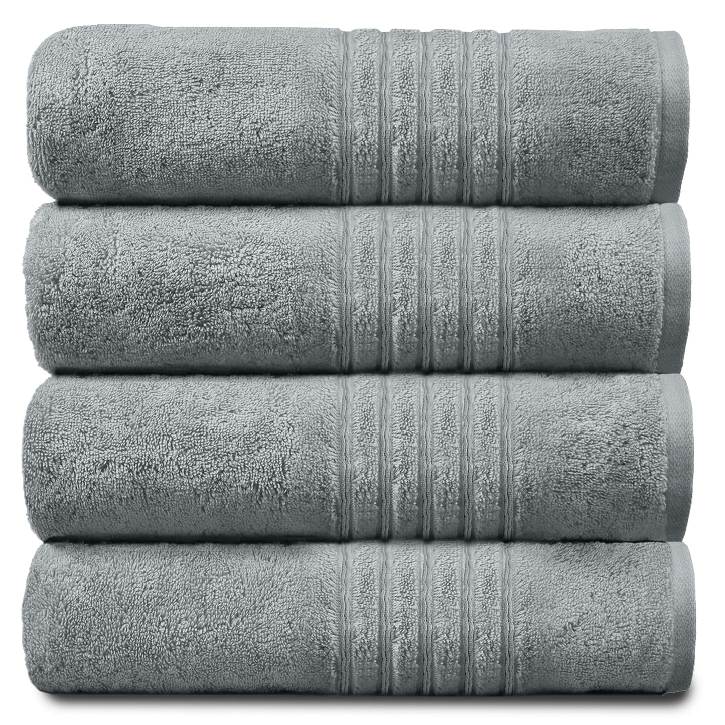 GC GAVENO CAVAILIA 4 PK Extra Large Bath Sheet, Water Absorbent Cotton Towels, 450 GSM Quick Dry Towels Set, Silver/Grey