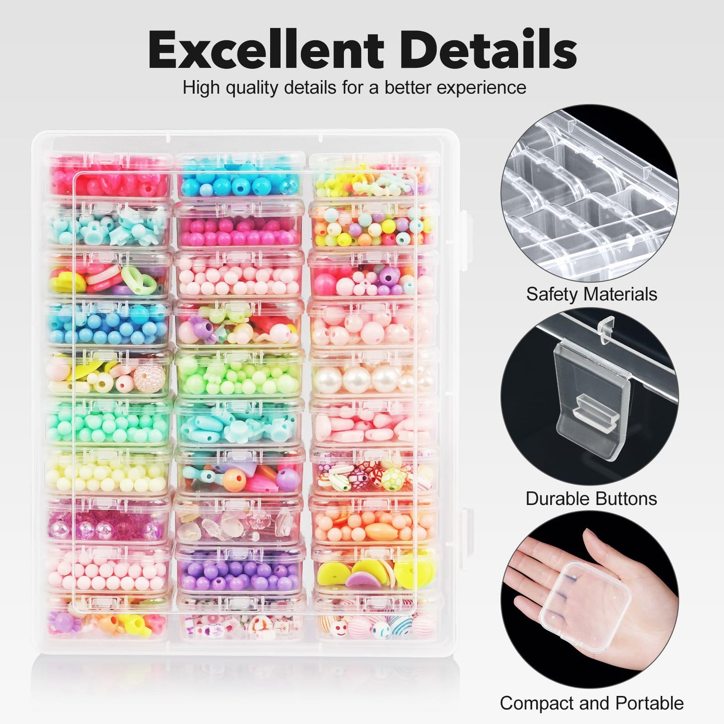 LINYAPRY Bead Organiser Box, 93Pcs Small Bead Storage Containers Plastic Cases with Hinged Lid