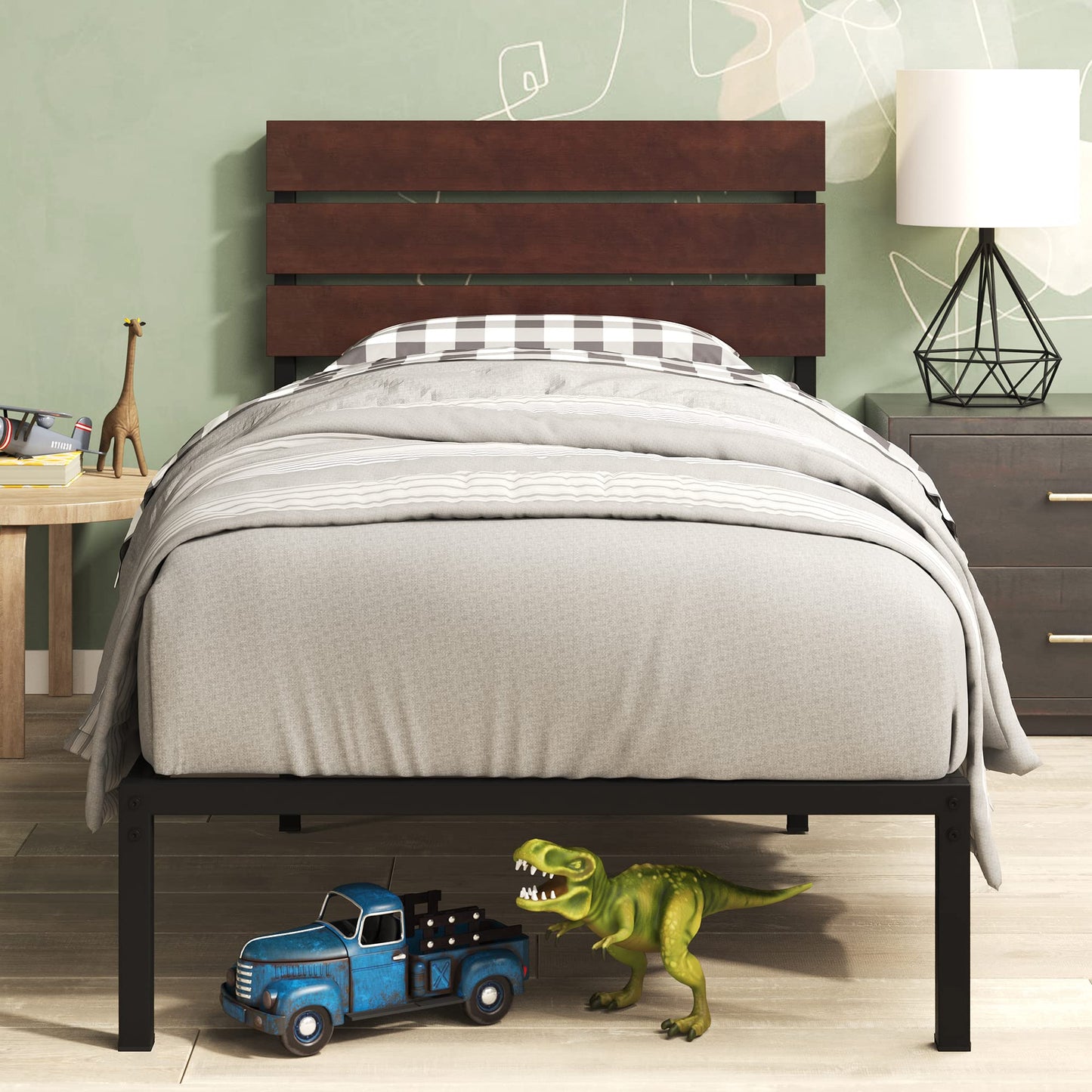 Zinus Figari Single Bed frame - Bed 90x190 cm - 31 cm Height with Underbed storage - Sustainable Bamboo and Metal Platform Bed frame with Headboard -