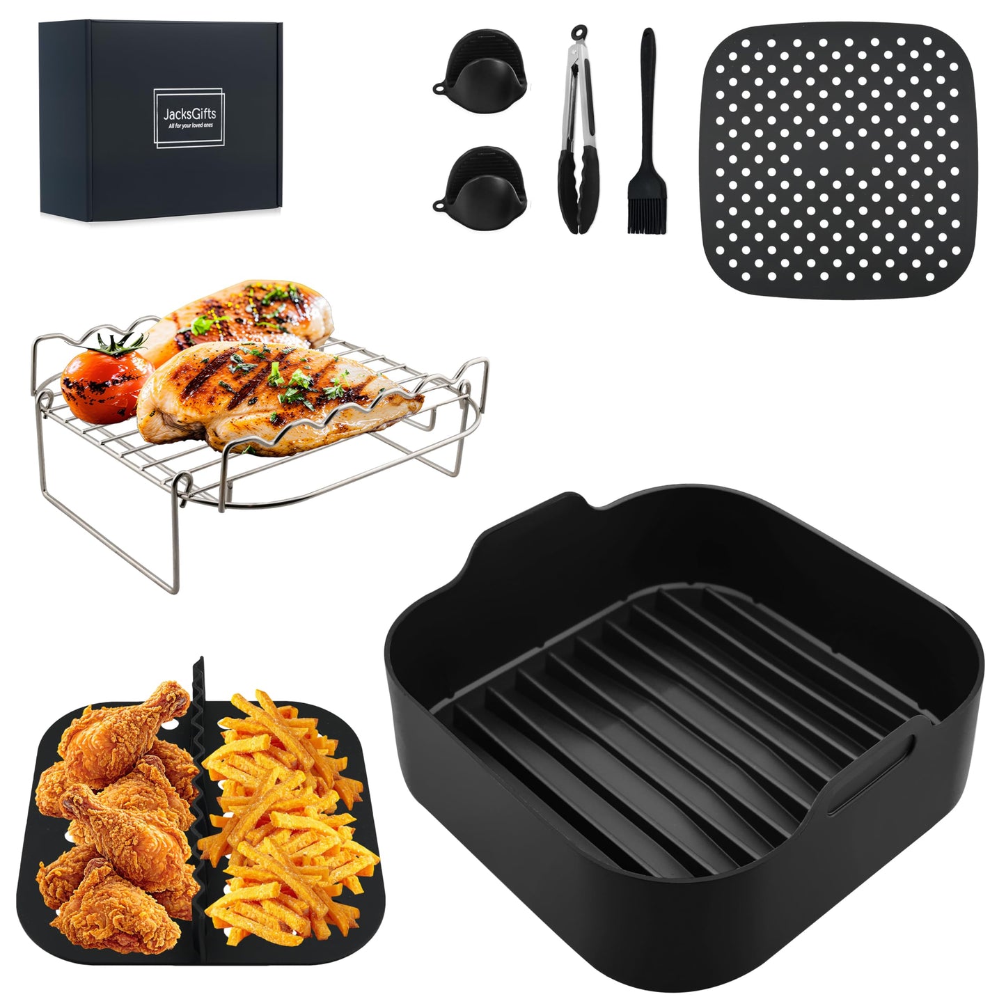 8pcs Square Silicone Air Fryer Liner for Ninja Air Fryer AF180UK, ON400UK, Air Fryer Accessories for Cosori and Ninja Air Fryer Liners, Air Fryer