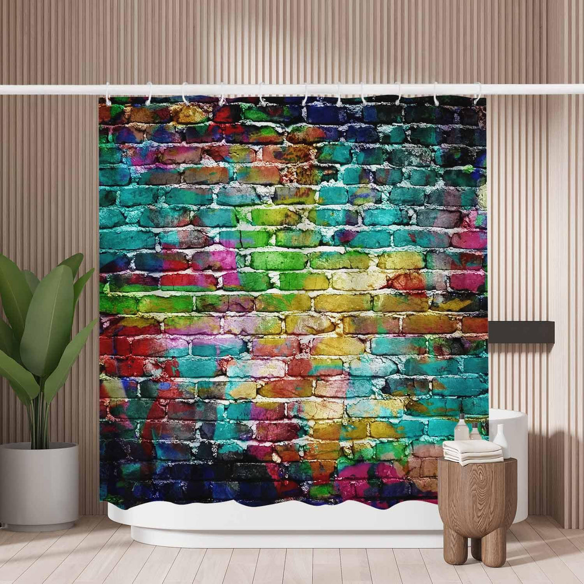 Woutay Shower Curtain Mould Proof Resistant Graffiti Brick Wall,Water Repellant Fabric,Polyester,Size 180x180CM