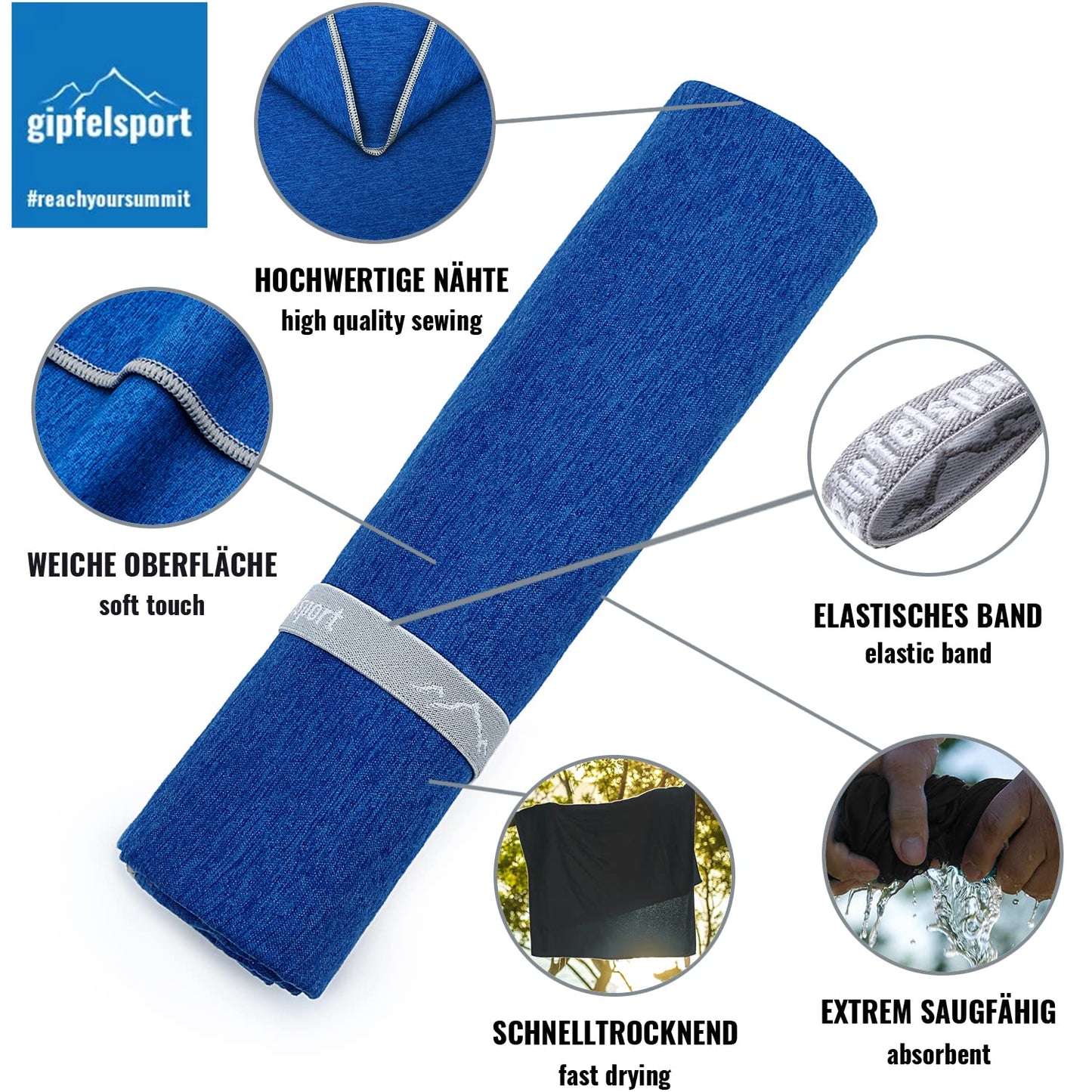 gipfelsport Microfibre Towel | Blue | XL(180x80cm)