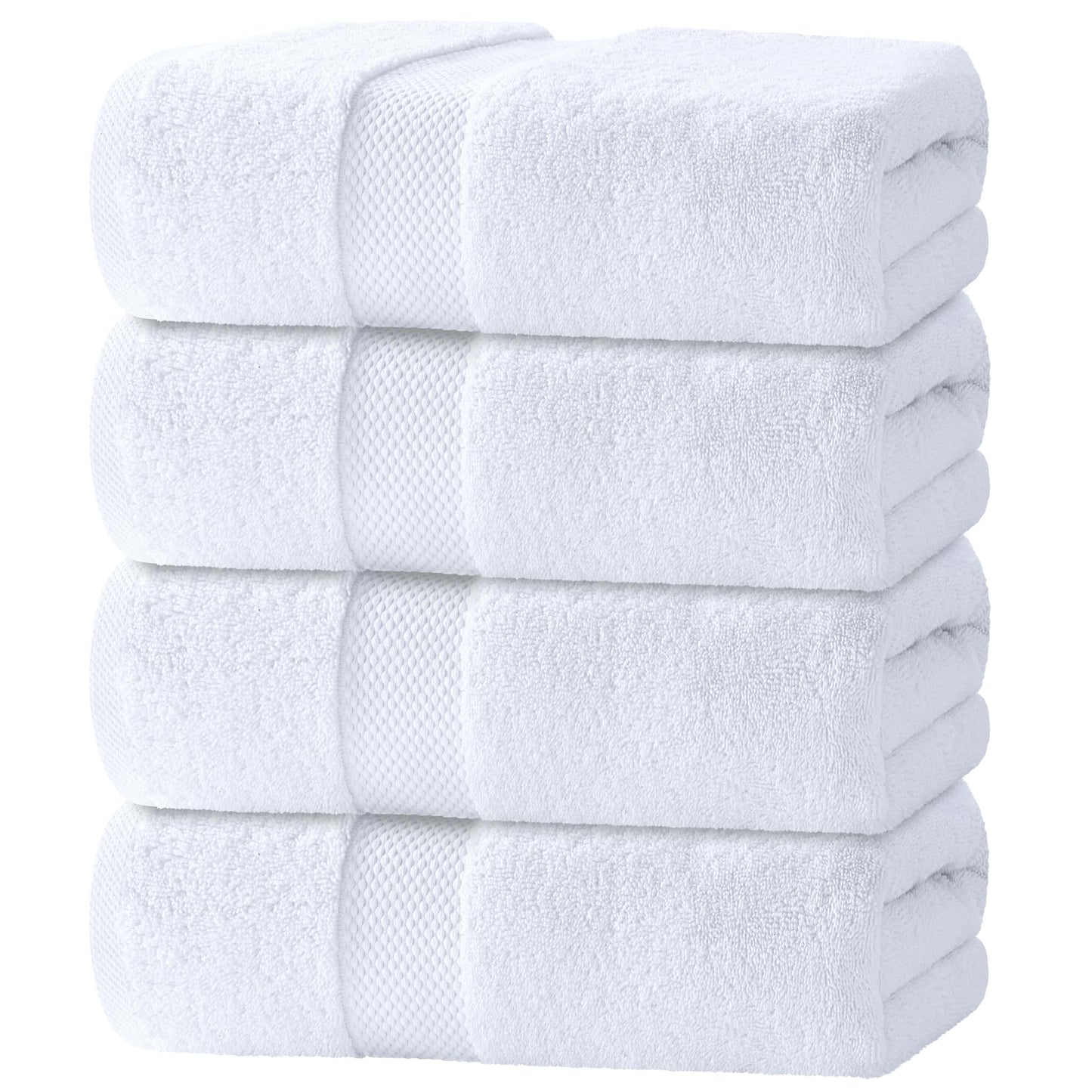 White Classic Luxury Bath Towels Large Pack of 4, Hotel Quality Bathroom Towel Set 137 x 68 cm, White Shower Cotton Towels 4 Pack