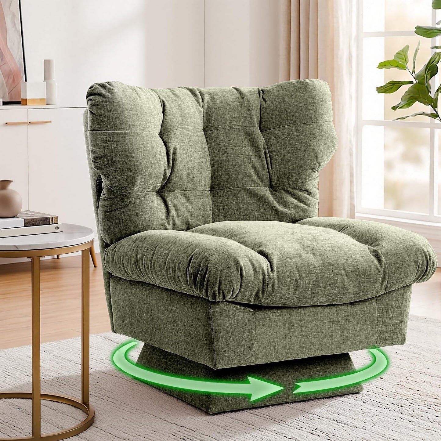 CuteHairy Oversized Swivel Accent Chair – Modern Chenille Cuddle Armchair with Plush Cushion & 360° Rotating Base, 136kg Capacity