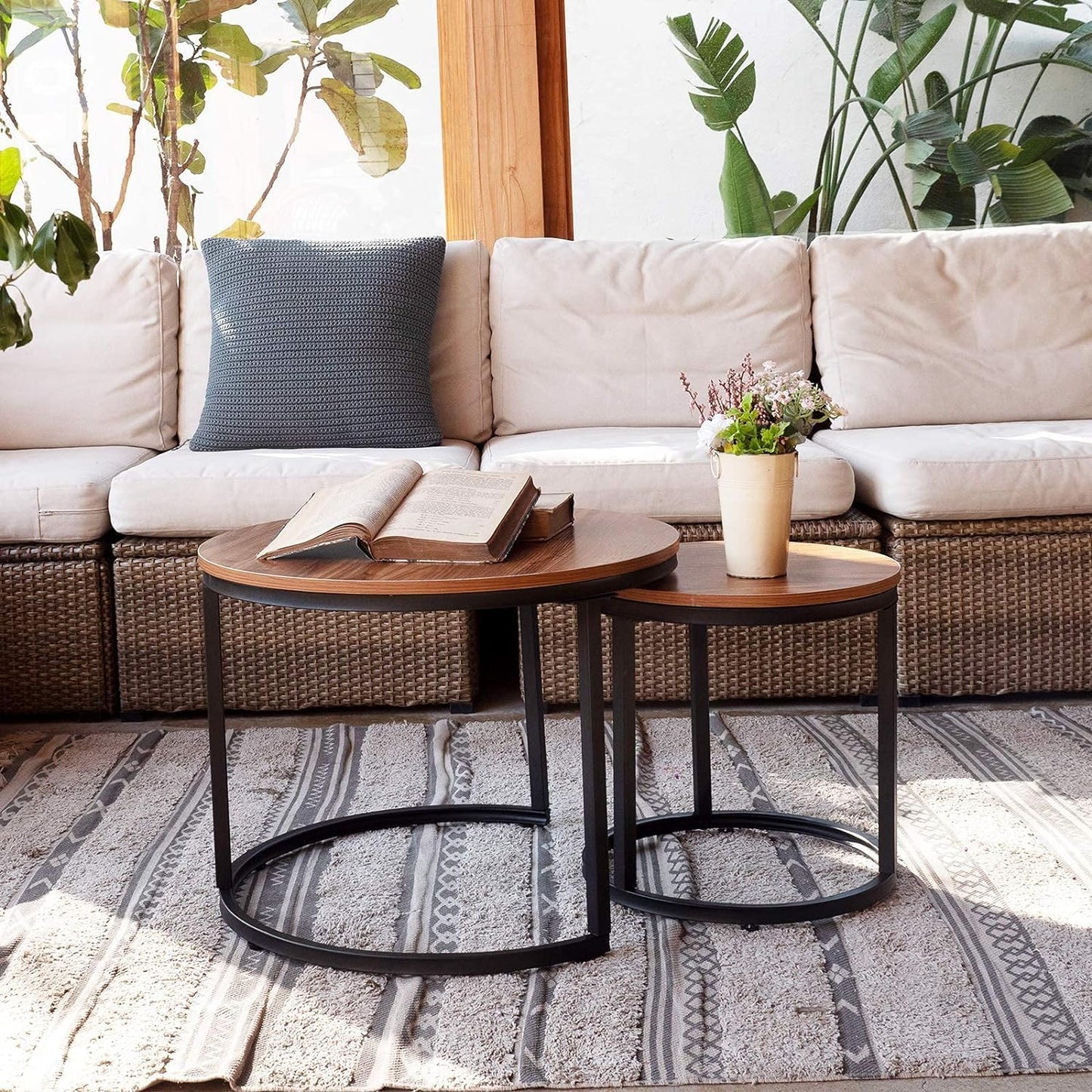 Huhote Round Coffee Tables, Set of 2 End Table, Nesting Tables, Side Table