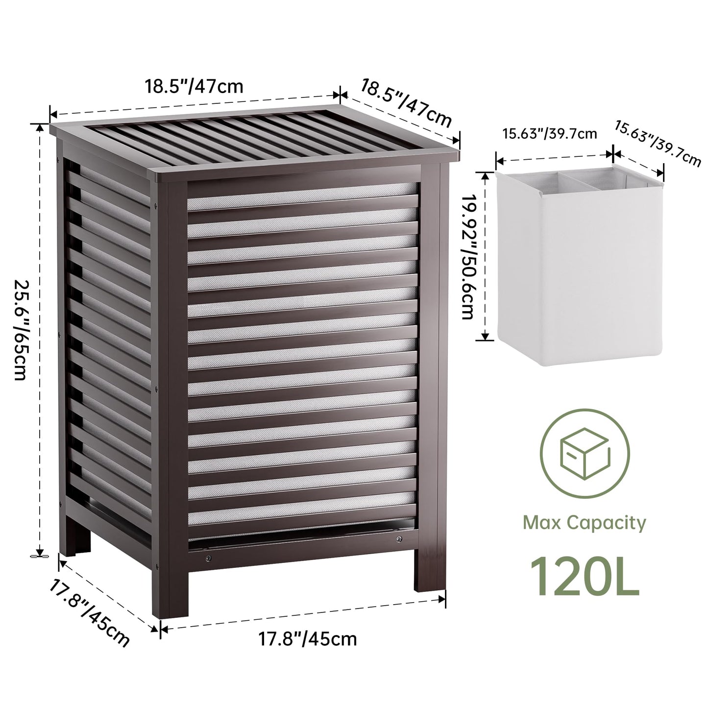SMIBUY Double Laundry Hamper with Lid, 120L Bamboo Laundry Basket with Removable Liner Bag, 2-Section Clothes Divider Laundry Sorter for Laundry Room,