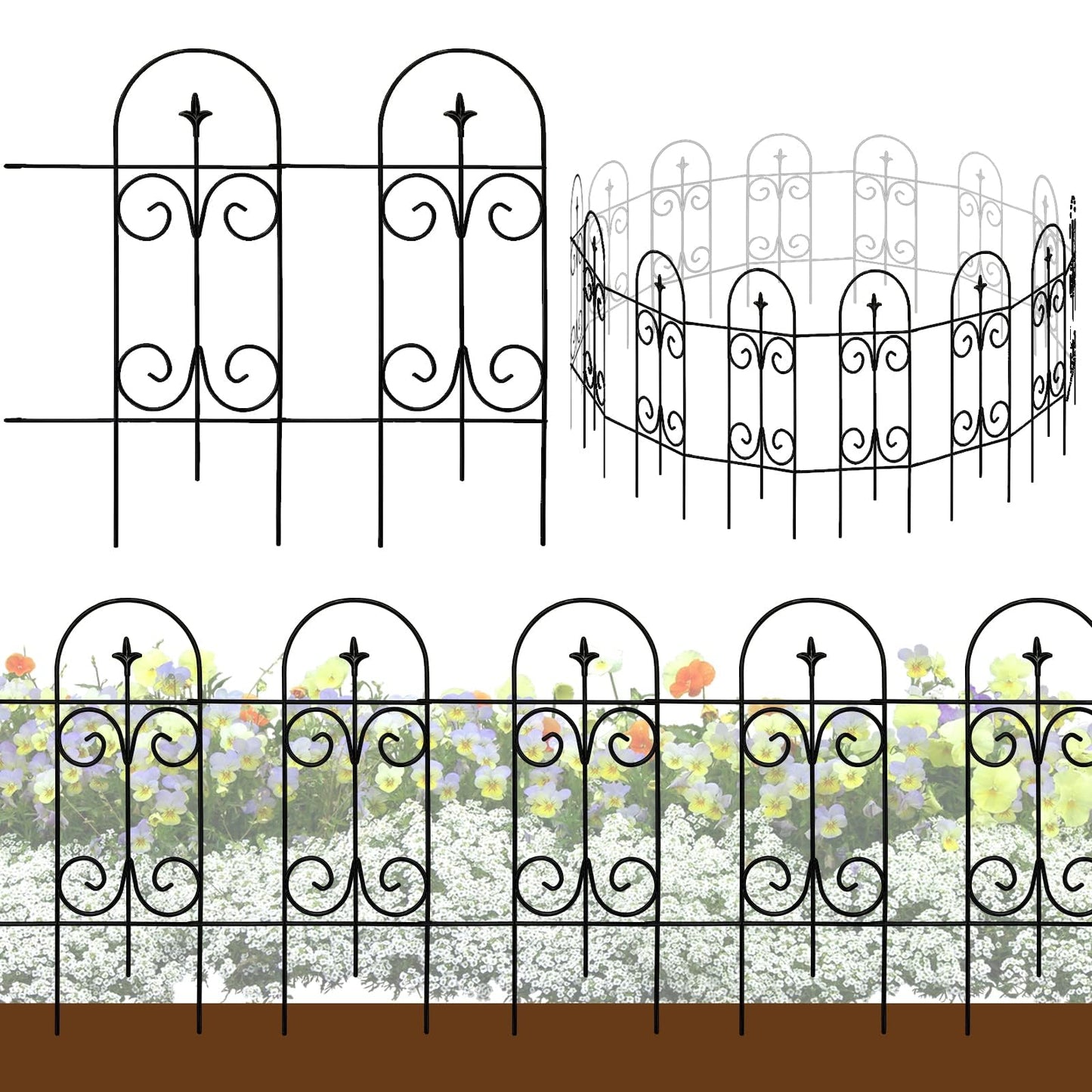 Thealyn Metal Decorative Garden Fence Border 82cm.H x 6.1m.W Rustproof Wrought Iron Fence Panels for Flower Bed, Trees, Animal Barrier