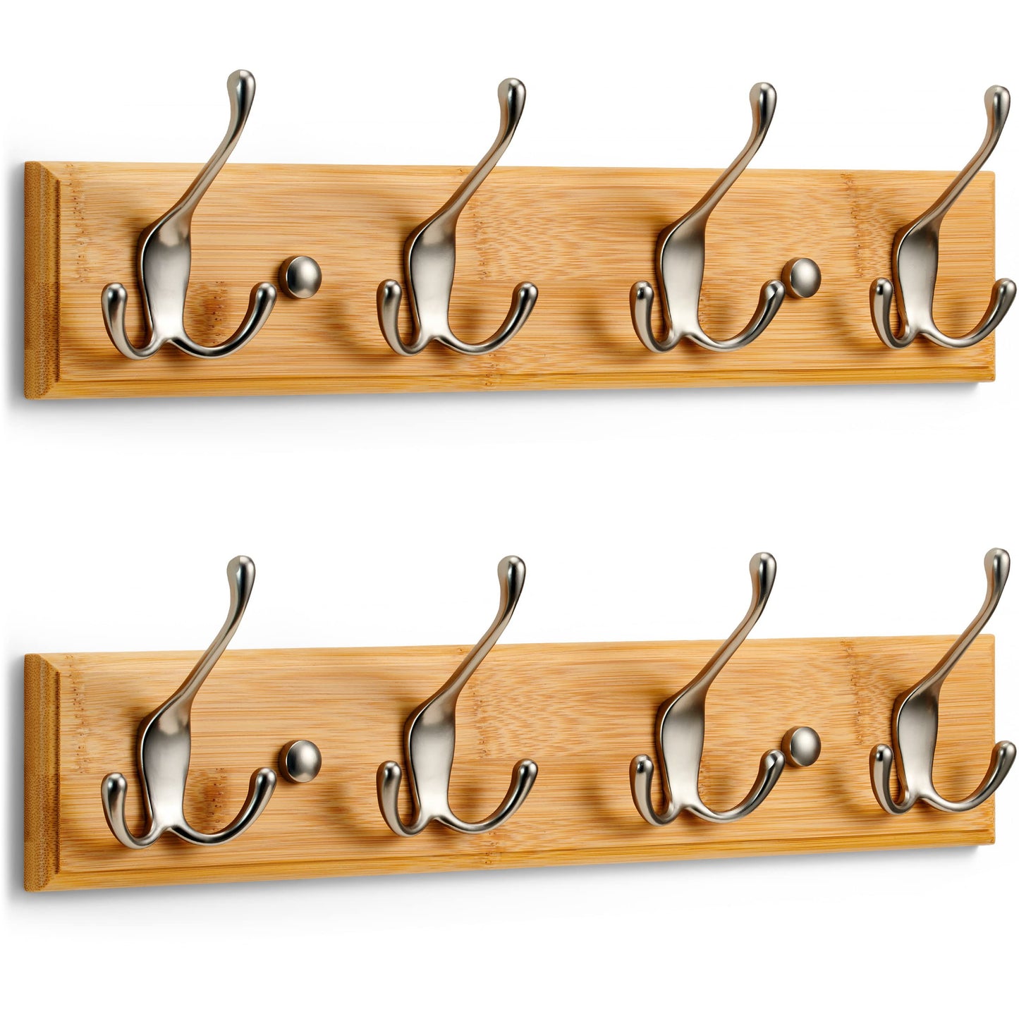 LARHN Wooden Wall-Mounted Coat Rack, 2-Pack - 4 Matt-Nickel Hooks, 42cm