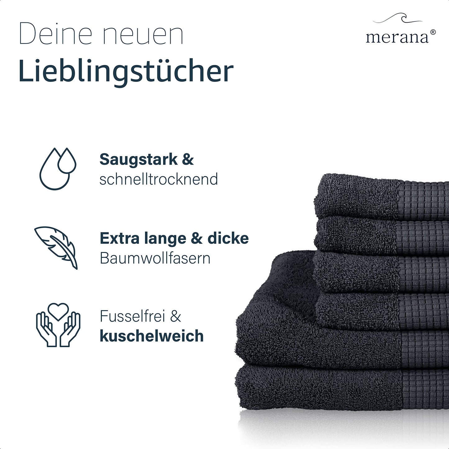 Merana Hand Towel Set | Absorbent, Soft and Lint | Terry Towel Guest Towel Quality Made of Heavy Organic Cotton 590 GSM