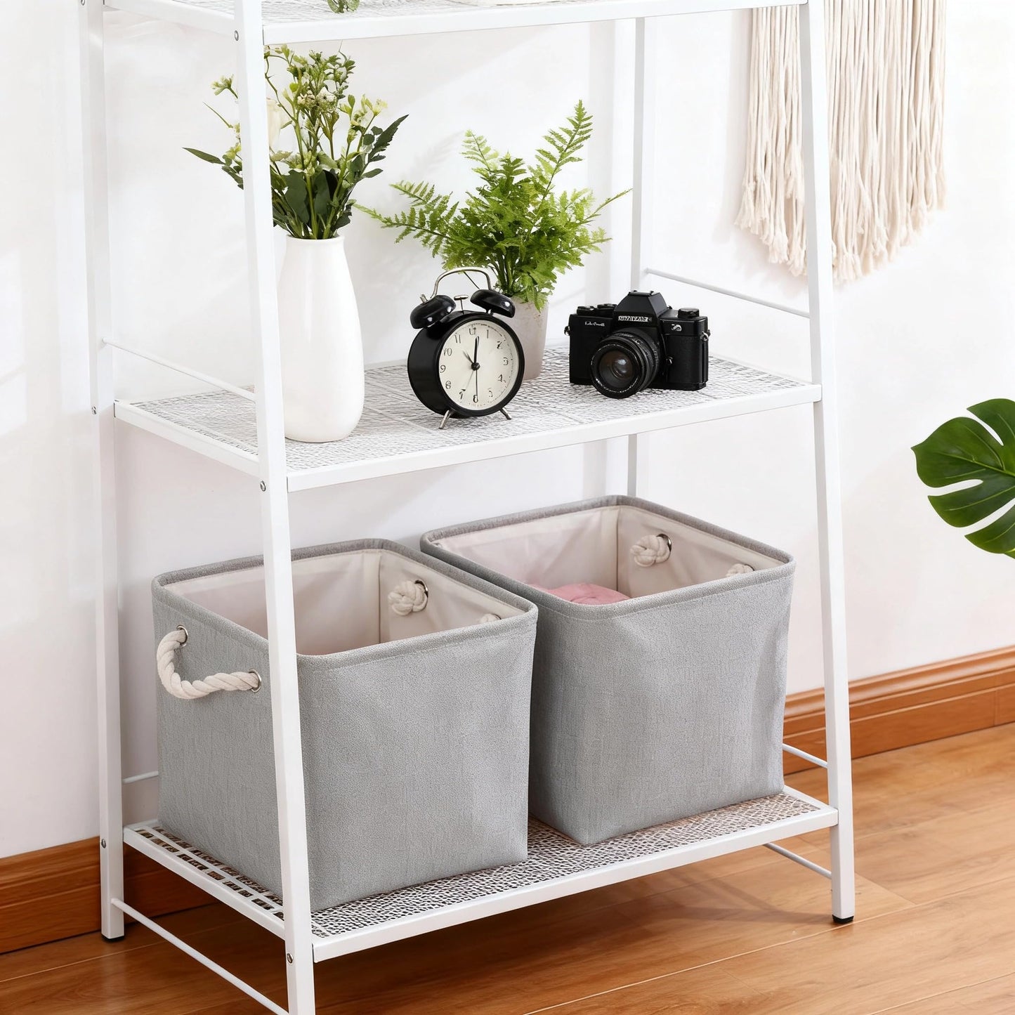 flaxarne Decorative Cube Storage Boxes with Handles 3-Pack Simple Design Organizers for Cloakroom Bedroom Living Room,28*28*28cm