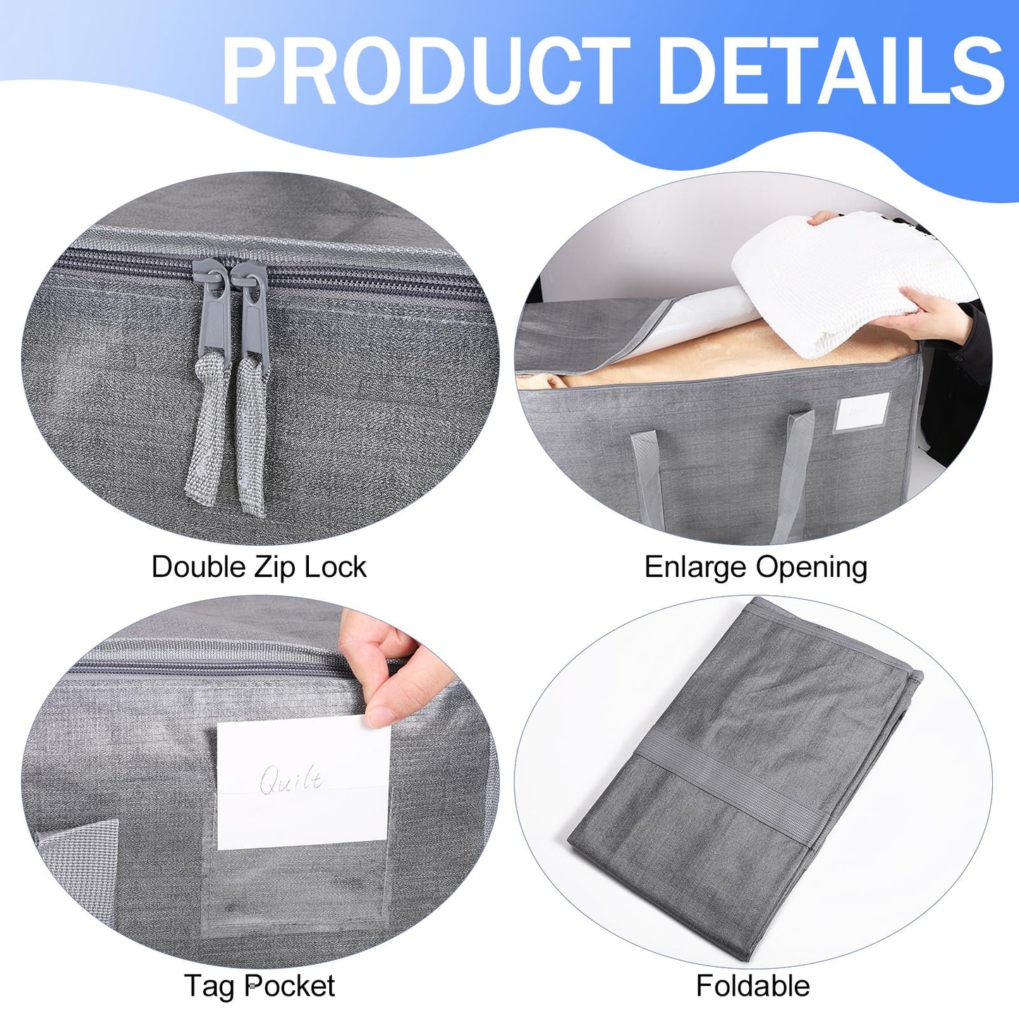 3 Pack 90L Moving Bags, Heavy Duty Storage Bags Dorm Moving Essential,Gray