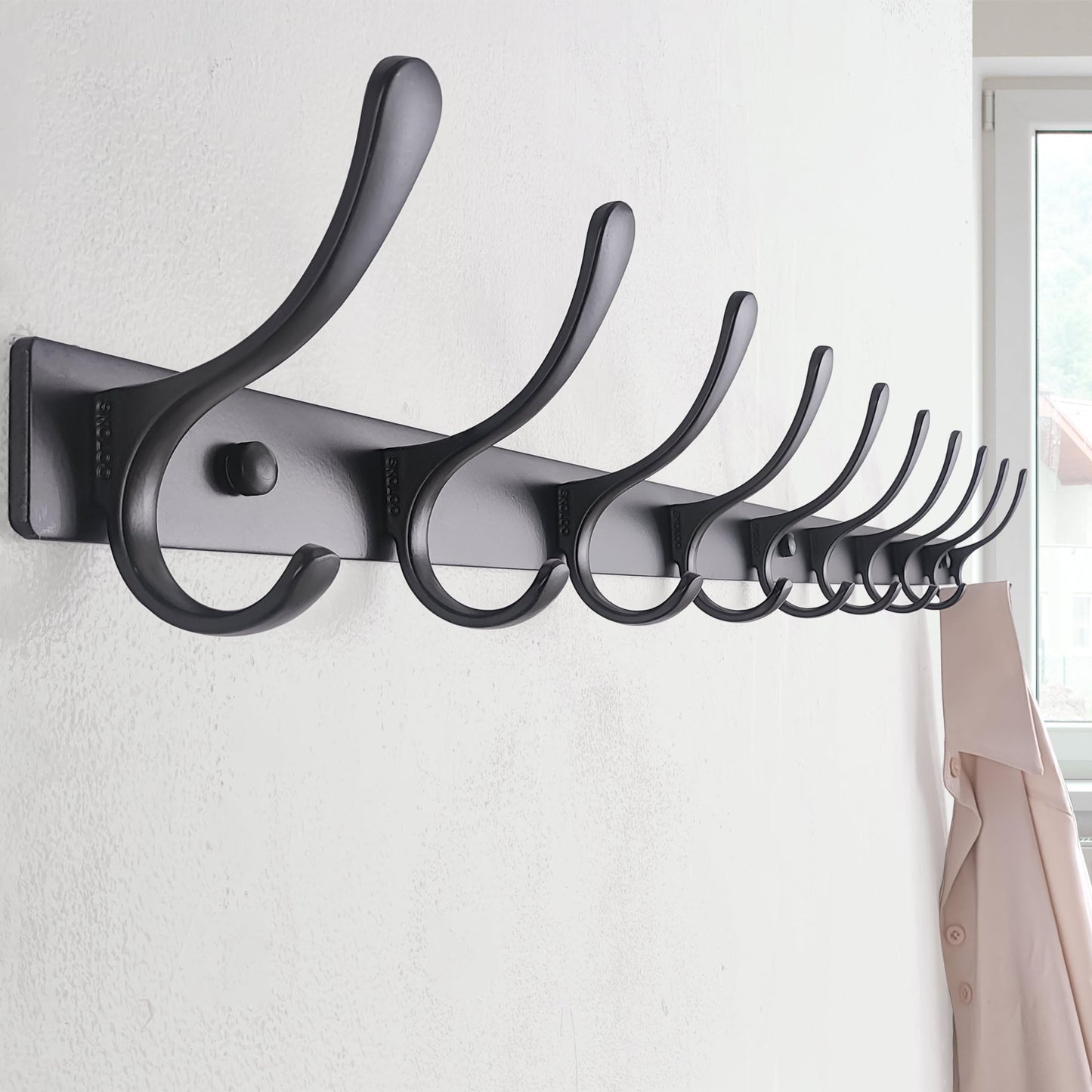 SKOLOO Coat Rack Wall Mounted - 10 Hooks, Pack of 2, Heavy Duty, Stainless Steel, Metal Wall Coat Hanger, Sturdy Wall Hooks for Hanging Coat, Jacket