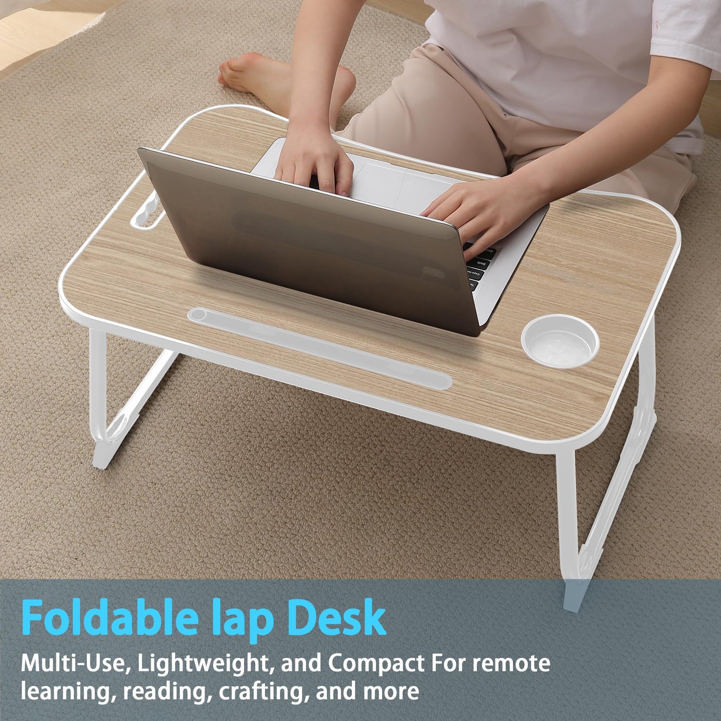 Laptop Bed Desk, Lap Desk Breakfast Tray Table for Eating, Reading, Writing, Laptop Stand for Bed, Sofa, Home and Office (Wood)