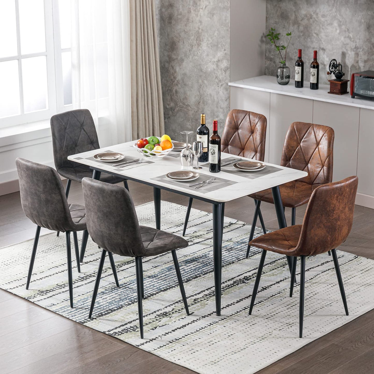 Artist Hand Set of 6 Dining Chairs for Dining Room Living Room, Vintage Faux Suede Dining Chairs with Backrest Upholstered Seat Solid Metal Legs