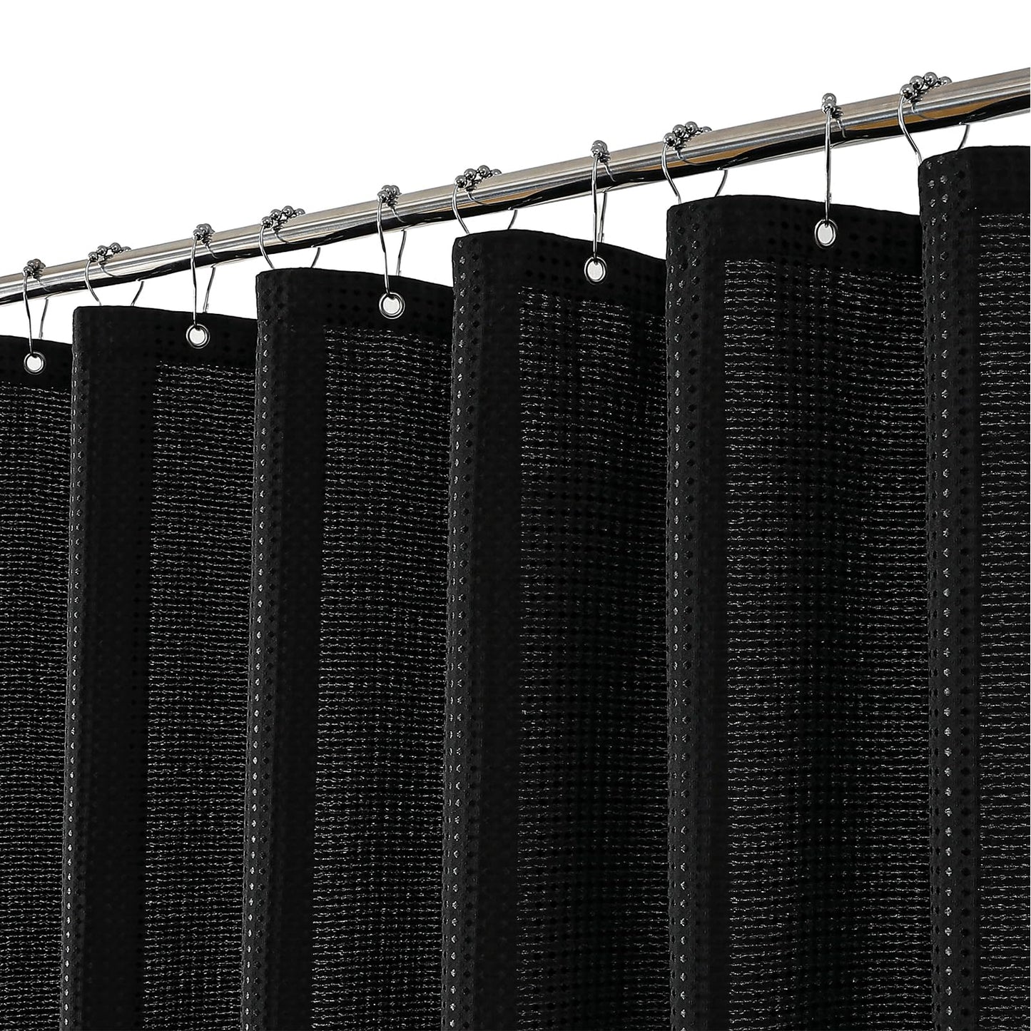meioro Black Shower Curtain, Mould Proof and Mildew Resistant Waffle Heavy Textured Fabric Shower Curtains with 12 Hooks, 180 x 180cm Luxury Weighted