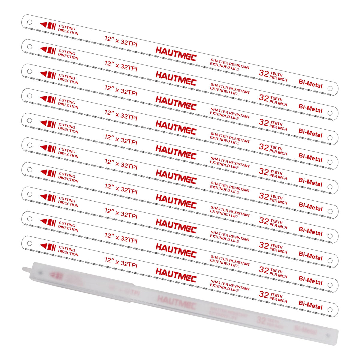 HAUTMEC 300mm Hacksaw Blades 32 TPI ? 10 Pack 12" Bi-Metal Replacement Blades with High-Speed Steel Teeth and Spring Steel Body, Professional Grade,