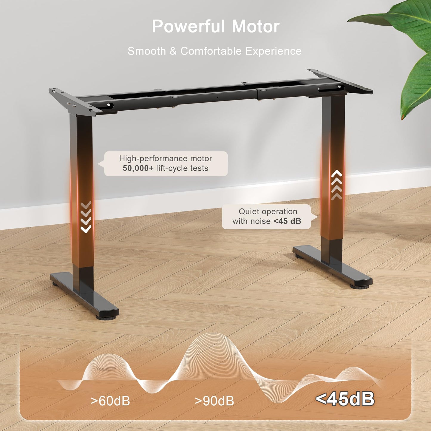 JUMMICO Height-adjustable desk frame with 2 strong motors, table frame, height adjustable with 3 memory controls, for sit-stand (Black)