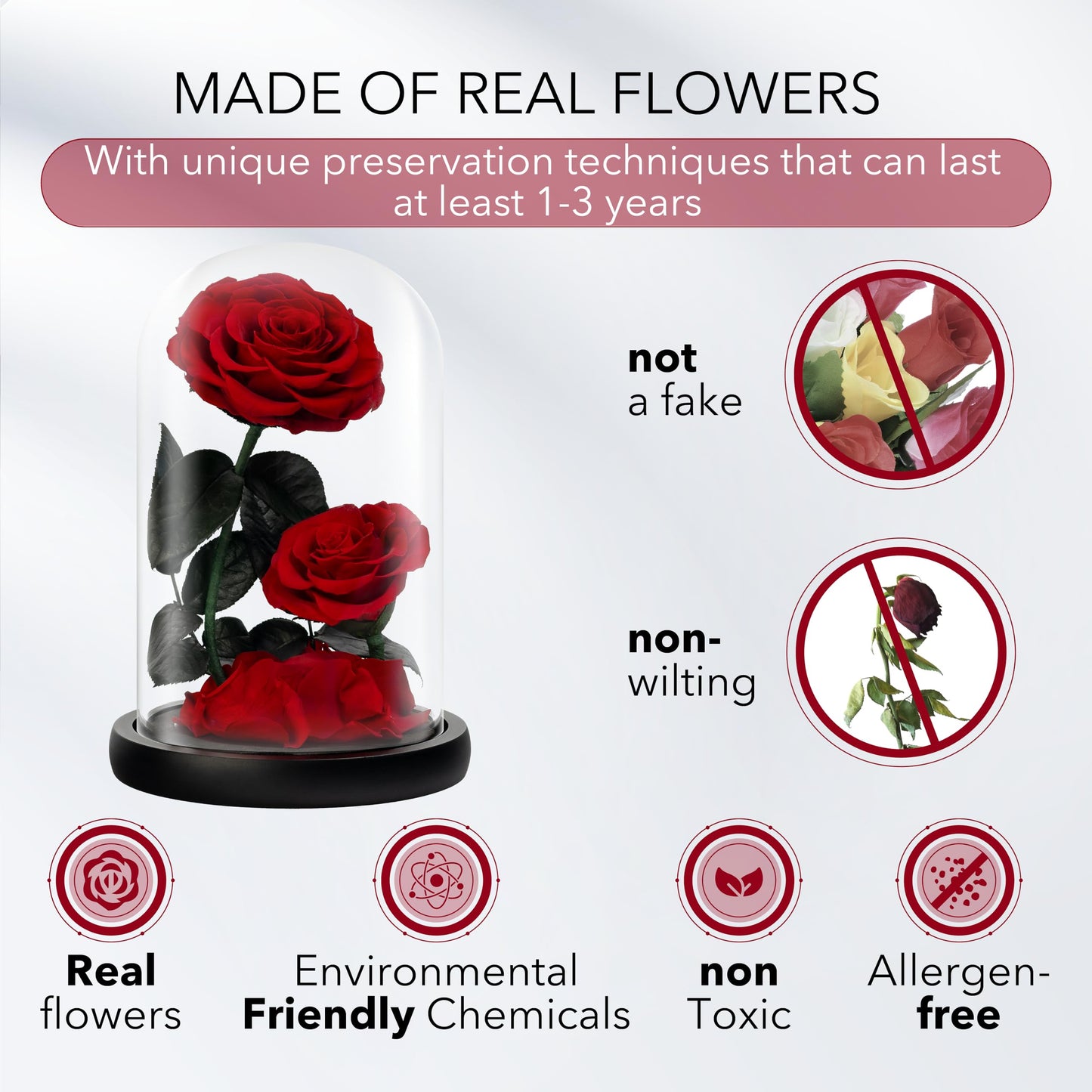 LOVAPPY Eternal Flower in a Glass Dome: Preserved Rose - The Perfect Infinity Forever Rose Gift for Her on Valentine's Day, Mother's Day, Birthday,