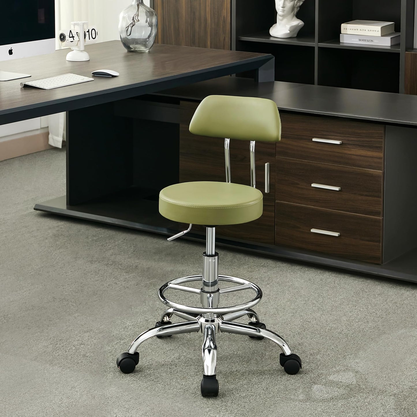 FIRAVOE Ergonomic Drafting Office Chair with Backrest, Swivel Work Stool with Adjustable Height and Footrest