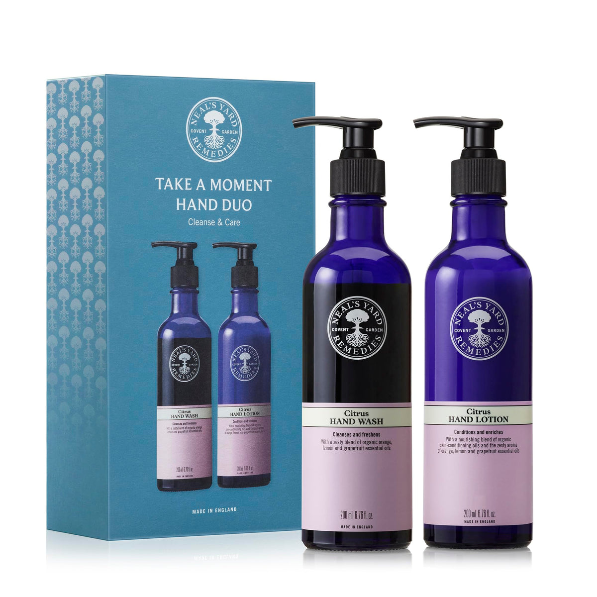 Neal's Yard Remedies Take A Moment Citrus Gift Set, Hand Wash & Hand Lotion With Essential Oils, Vegan & Cruelty-Free, Set of 2
