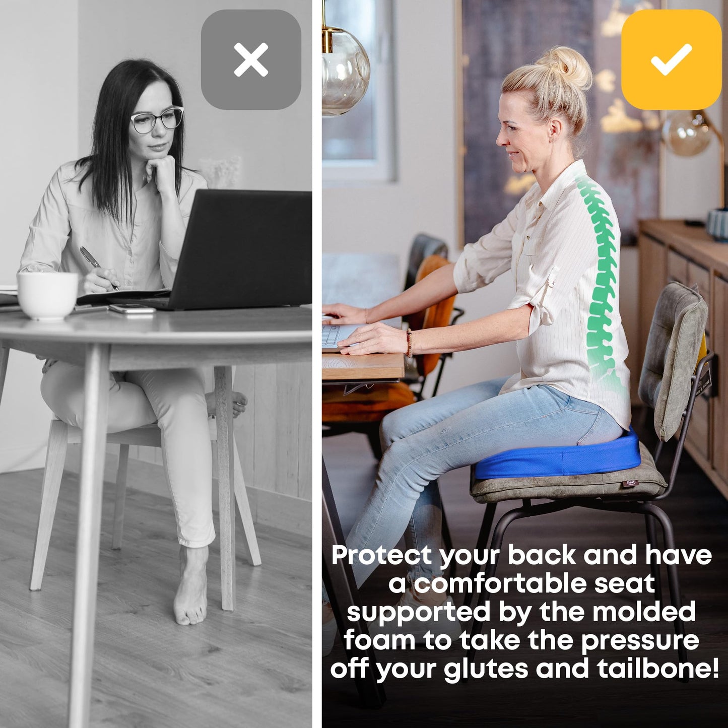 SANTERGO Orthopedic Seat cushion [PATENTED & STABLE] Lumbar Coccyx | Seat cover office chair car wheelchair | seat cushion, ergonomic back cushion
