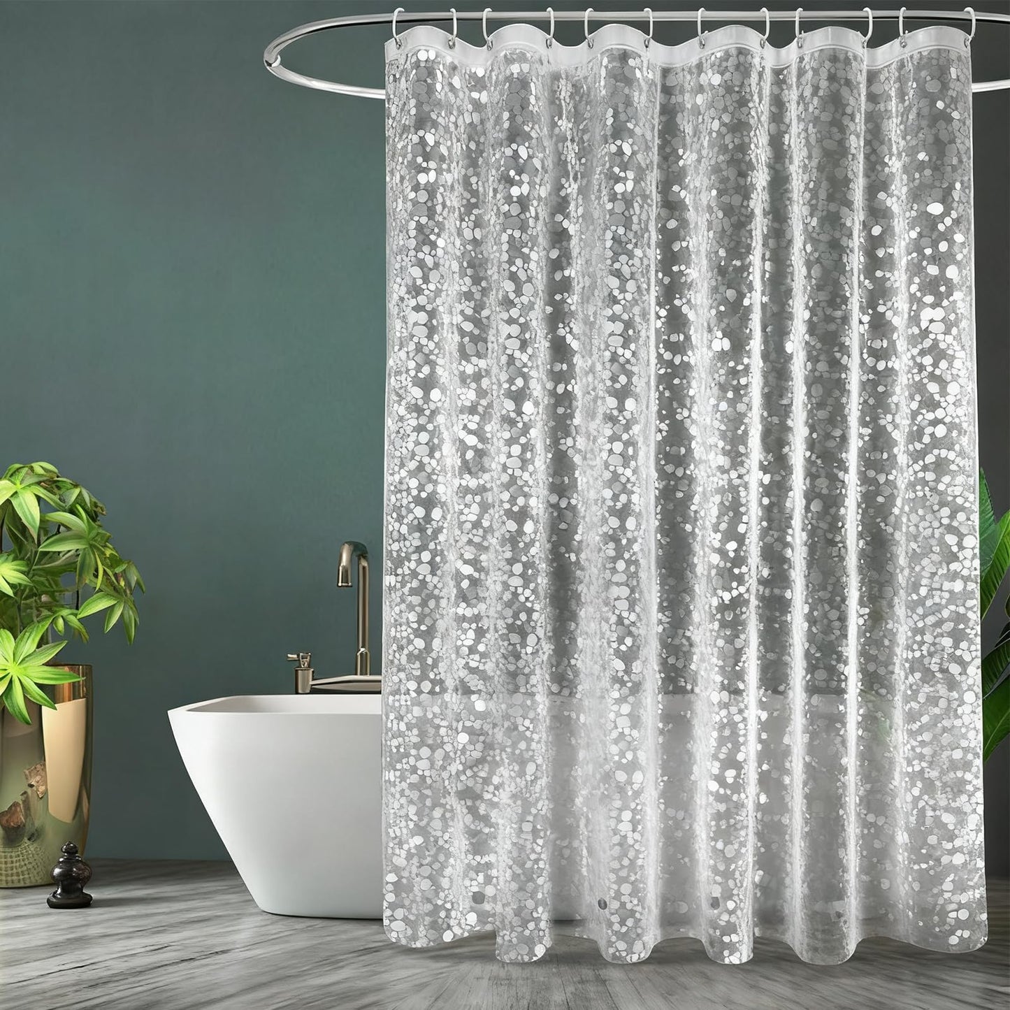 KuuKee Shower Curtains Mould Proof Resistant(180 x 180 cm),3D Effect Pebble Waterproof Heavy Duty Bathroom Curtains with Magnets,Washable Cobblestone