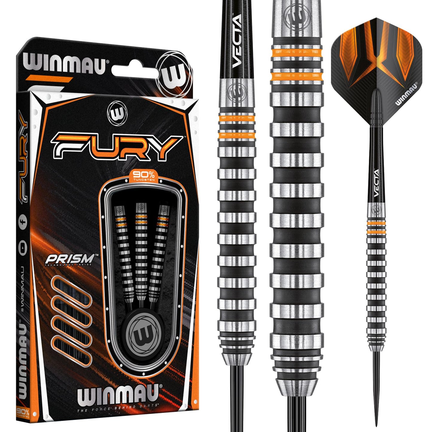 WINMAU Darts Fury 28g Tungsten Darts Set with Prism Flights & Vecta Shafts - Professional High-Performance for Precision, Accuracy, Durability &