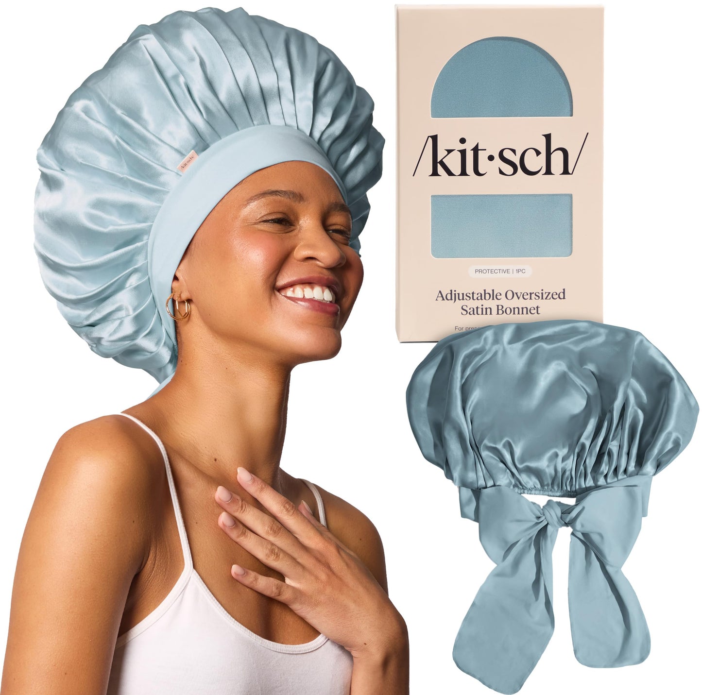 Kitsch XL Satin Bonnet for Sleeping - Softer Than Silk Hair Bonnet for Women - Secure Fit, Adjustable Night Cap for Curly & Textured Hair - Prevents