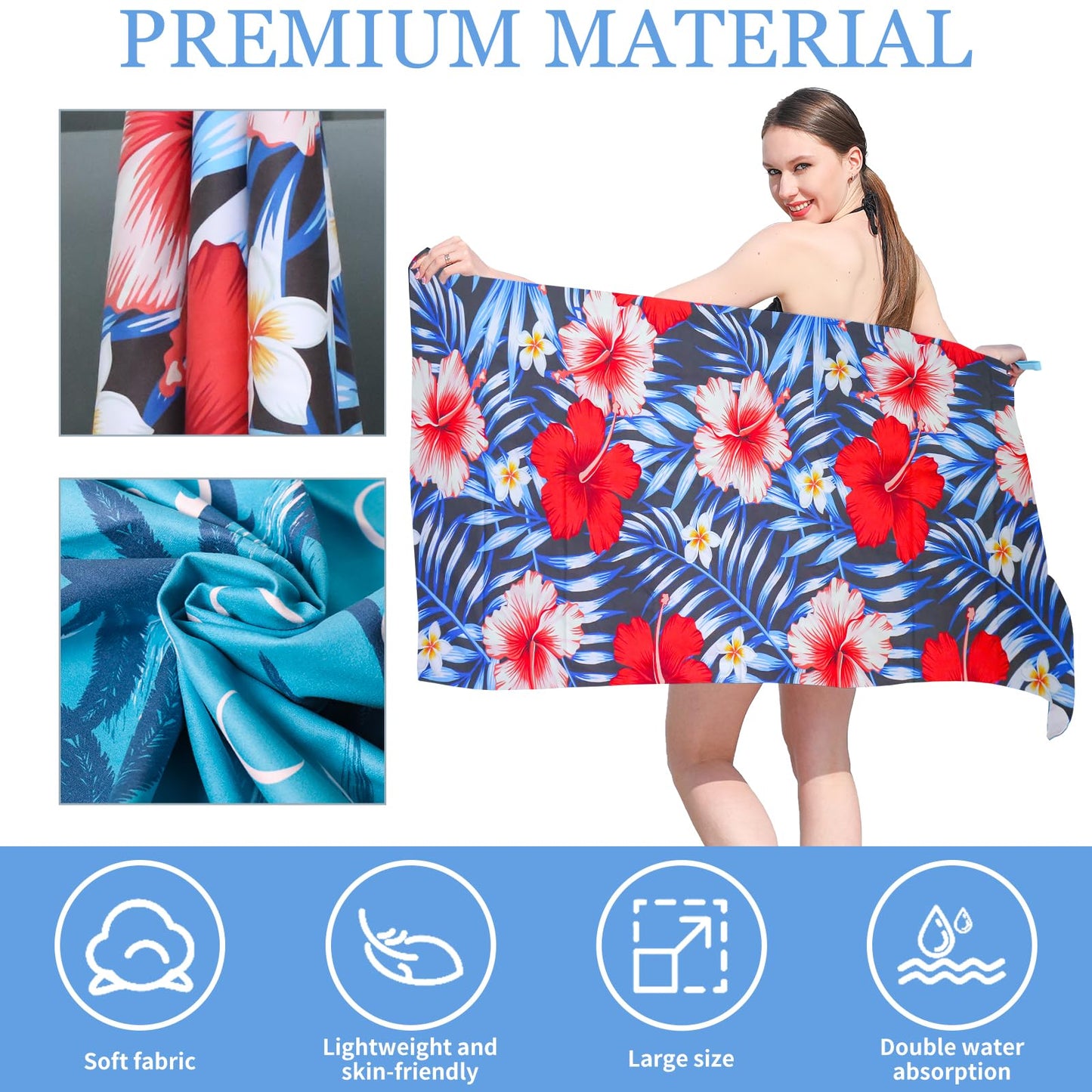 TMEOG Microfibre Beach Towels 180x80cm Extra Large Sand Free Beach Towel for Adults Compact Thin Travel Towel Women Men Lightweight Swim Pool Yoga